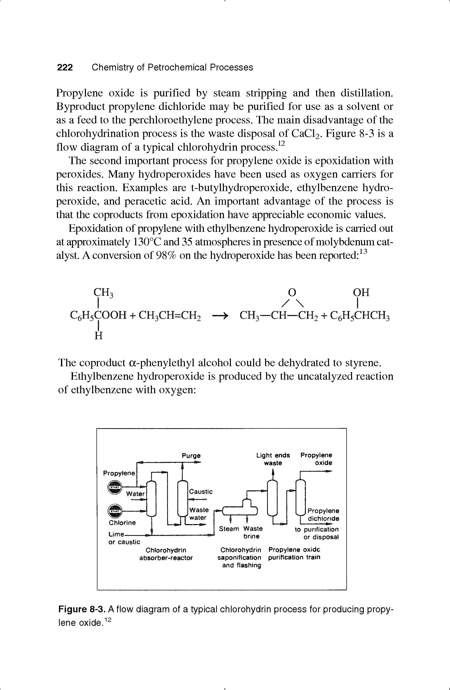 Figure 8-3. A flow diagram of a typical chlorohydrin process for producing propylene oxide.