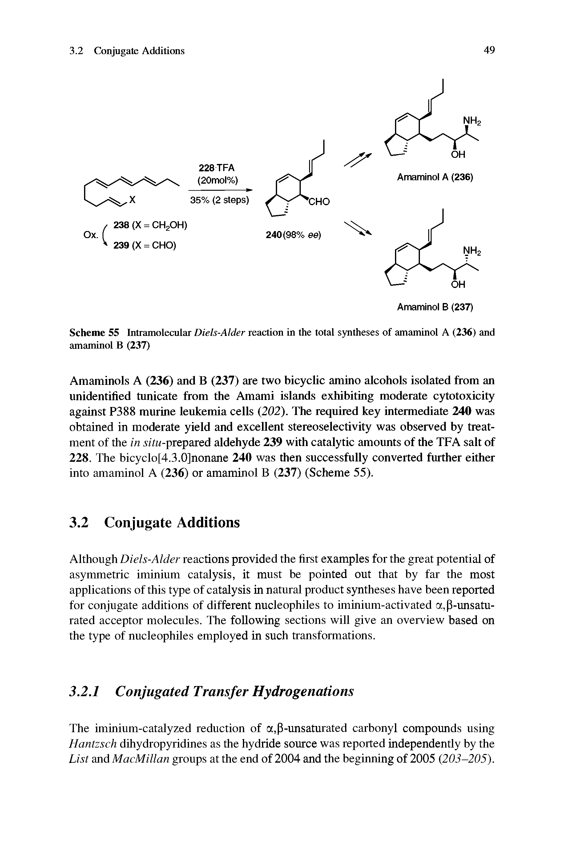 Scheme 55 Intramolecular Diels-Alder reaction in the total syntheses of amaminol A (236) and amaminol B (237)...