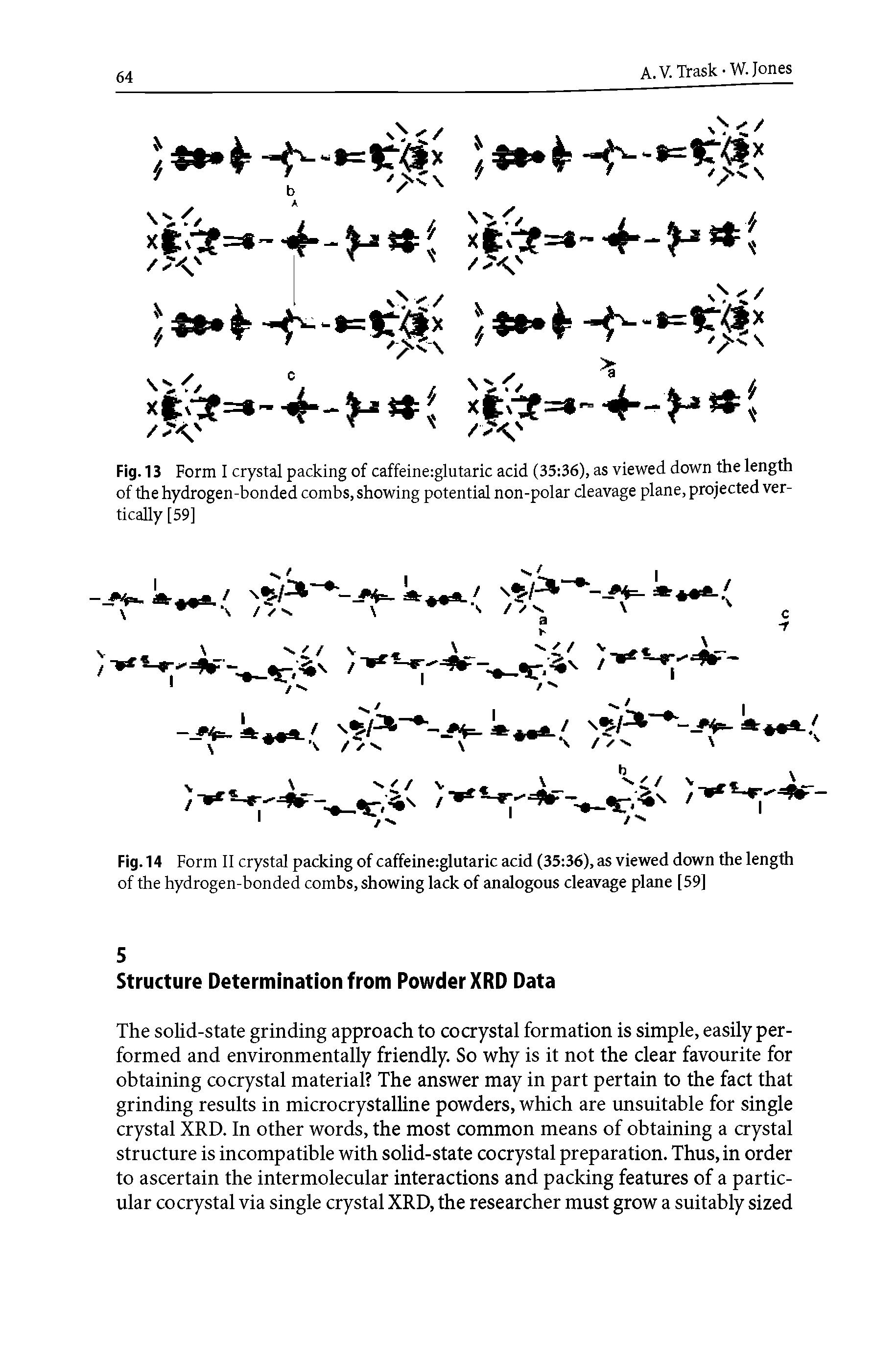 Fig. 13 Form I crystal packing of caffeine glutaric acid (35 36), as viewed down the length of the hydrogen-bonded combs, showing potential non-polar cleavage plane, projected vertically [59]...