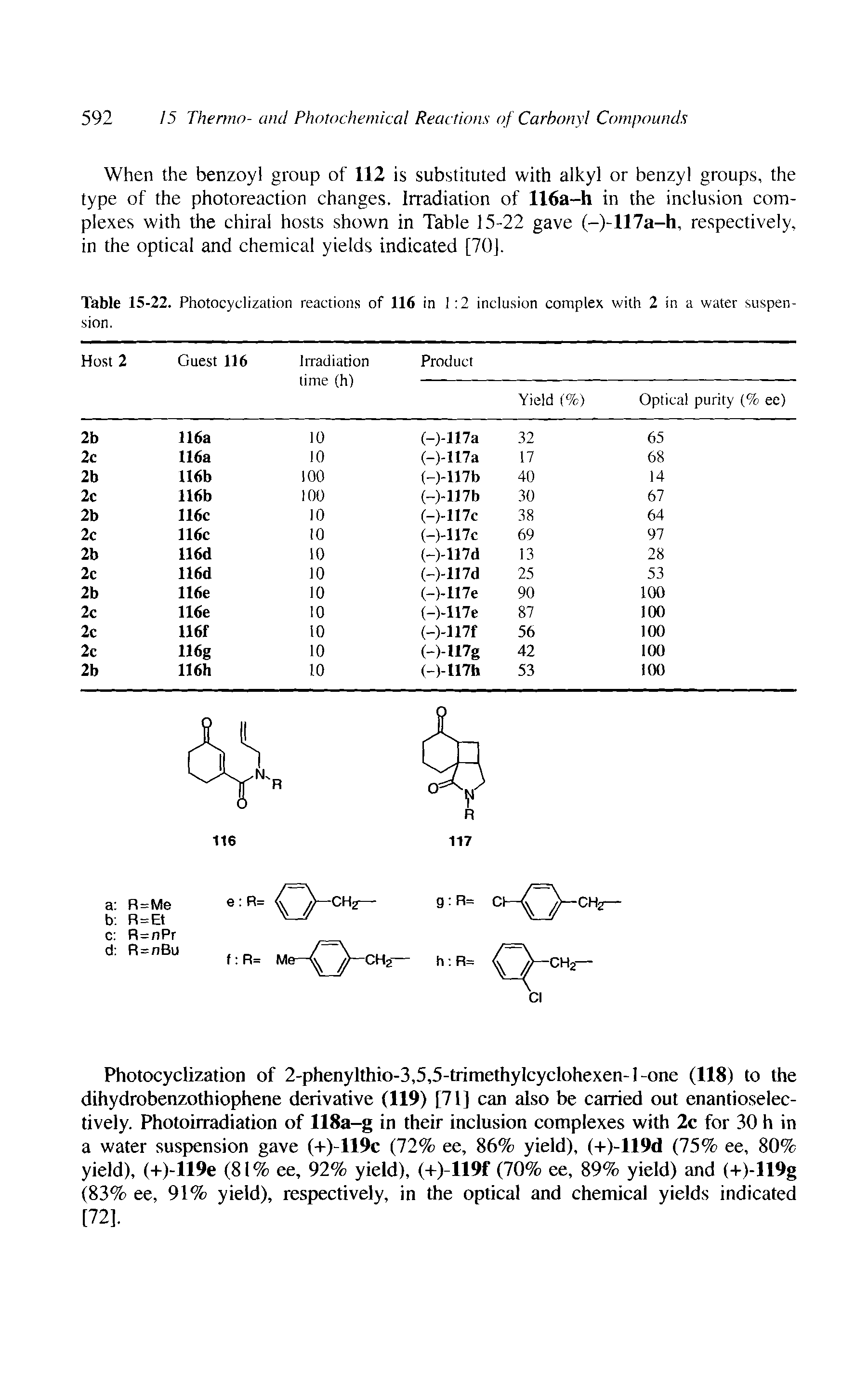 Table 15-22. Photocyclization reactions of 116 in 1 2 inclusion complex with 2 in a water suspension.