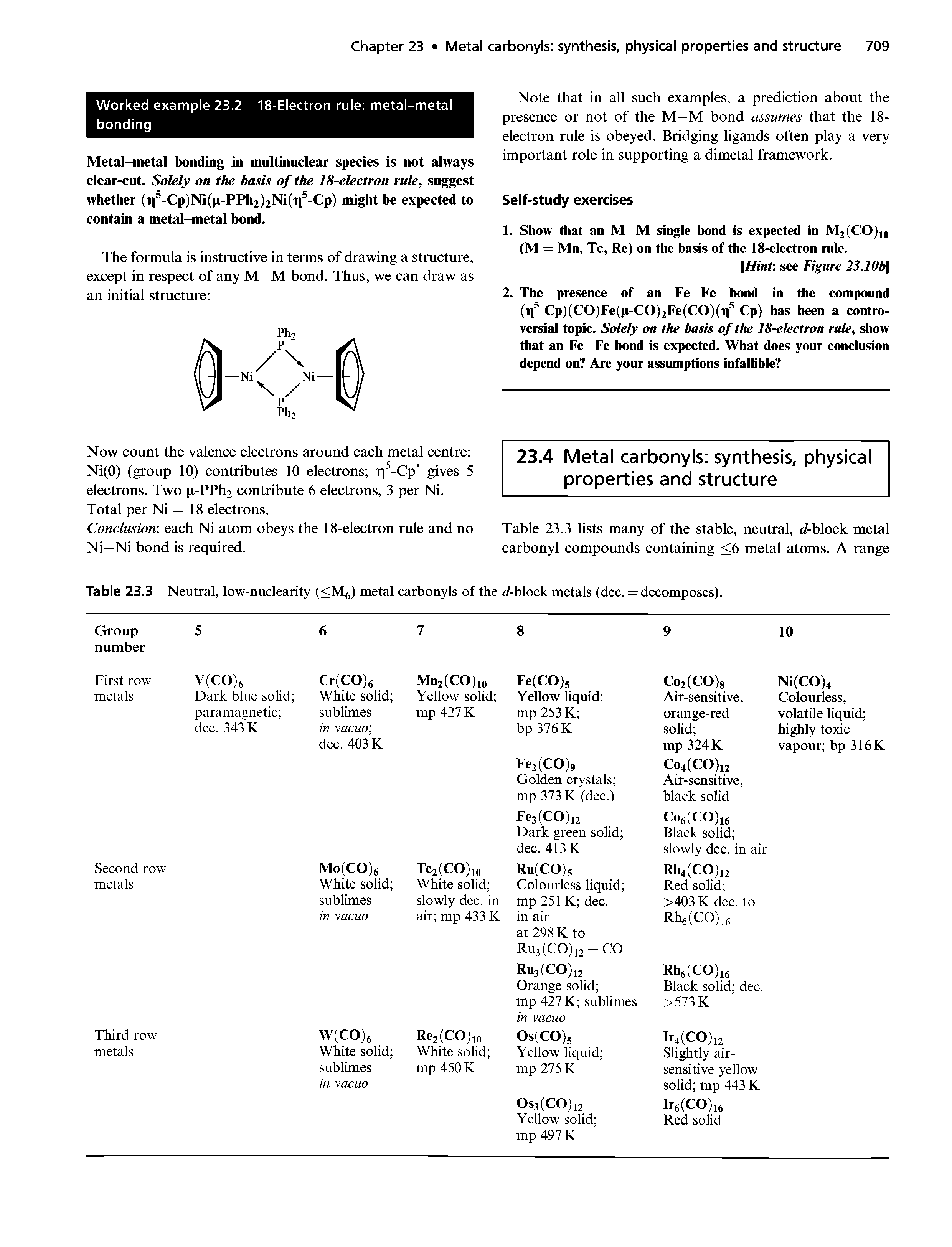 Table 23.3 Neutral, low-nuclearity (<Mg) metal carbonyls of the d-block metals (dec. = decomposes).
