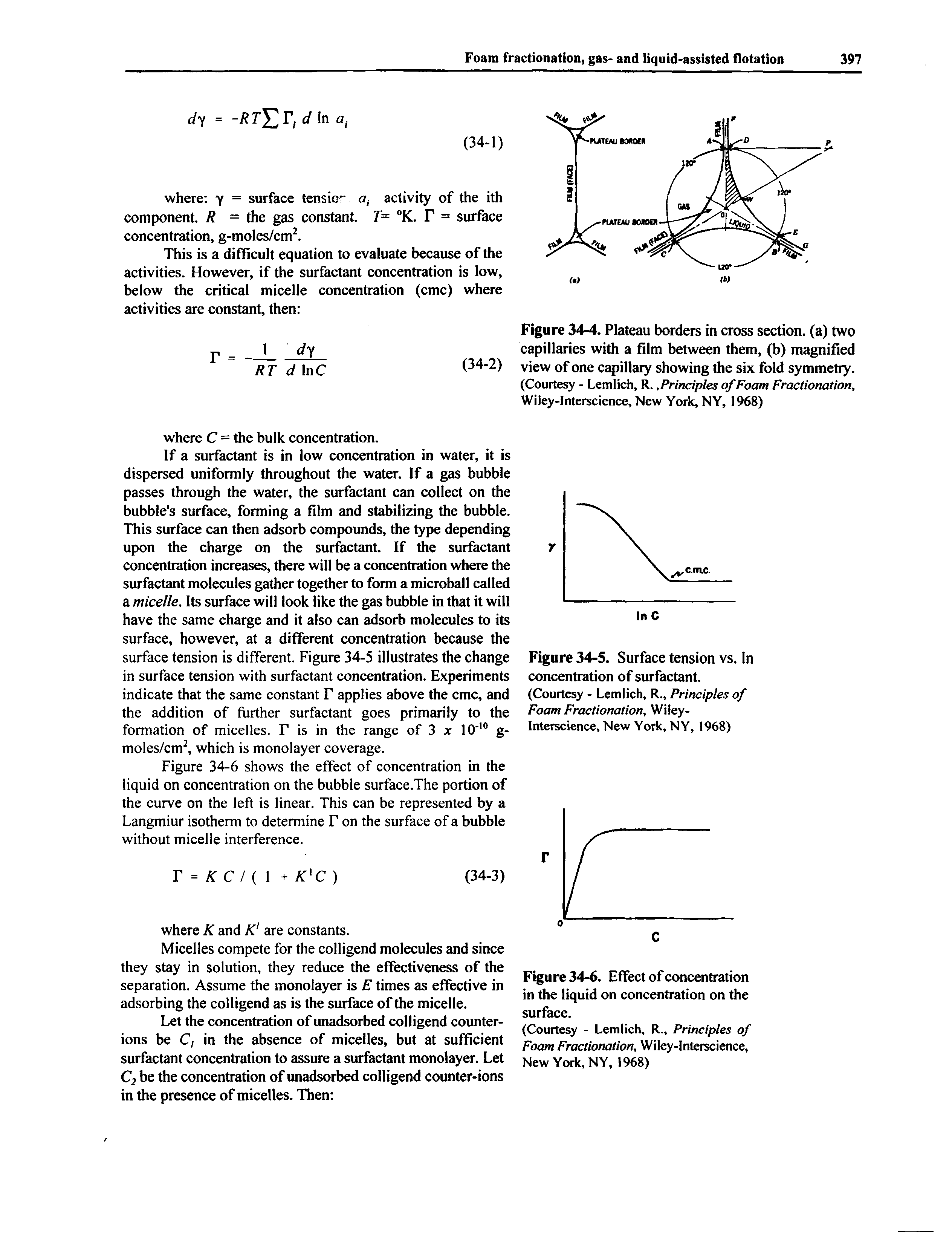 Figure 34-4. Plateau borders in cross section, (a) two capillaries with a film between them, (b) magnified view of one capillary showing the six fold symmetry. (Courtesy - Lemlich, R.. Principles of Foam Fractionation, Wiley-Interscience, New York, NY, 1968)...