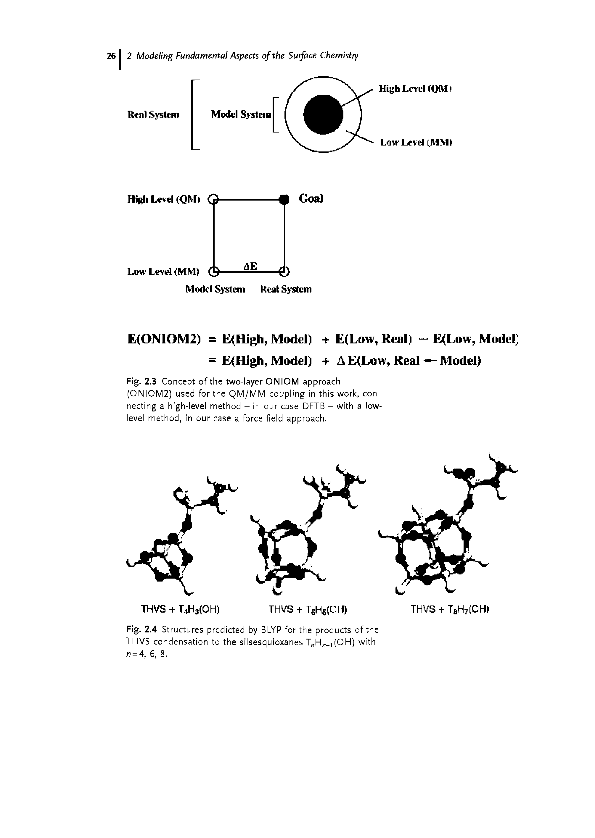 Fig. 2.3 Concept of the two-layer ONIOM approach (ONIOM2) used for the QM/MM coupling in this work, connecting a high-level method - in our case DFTB - with a low-level method, in our case a force field approach.