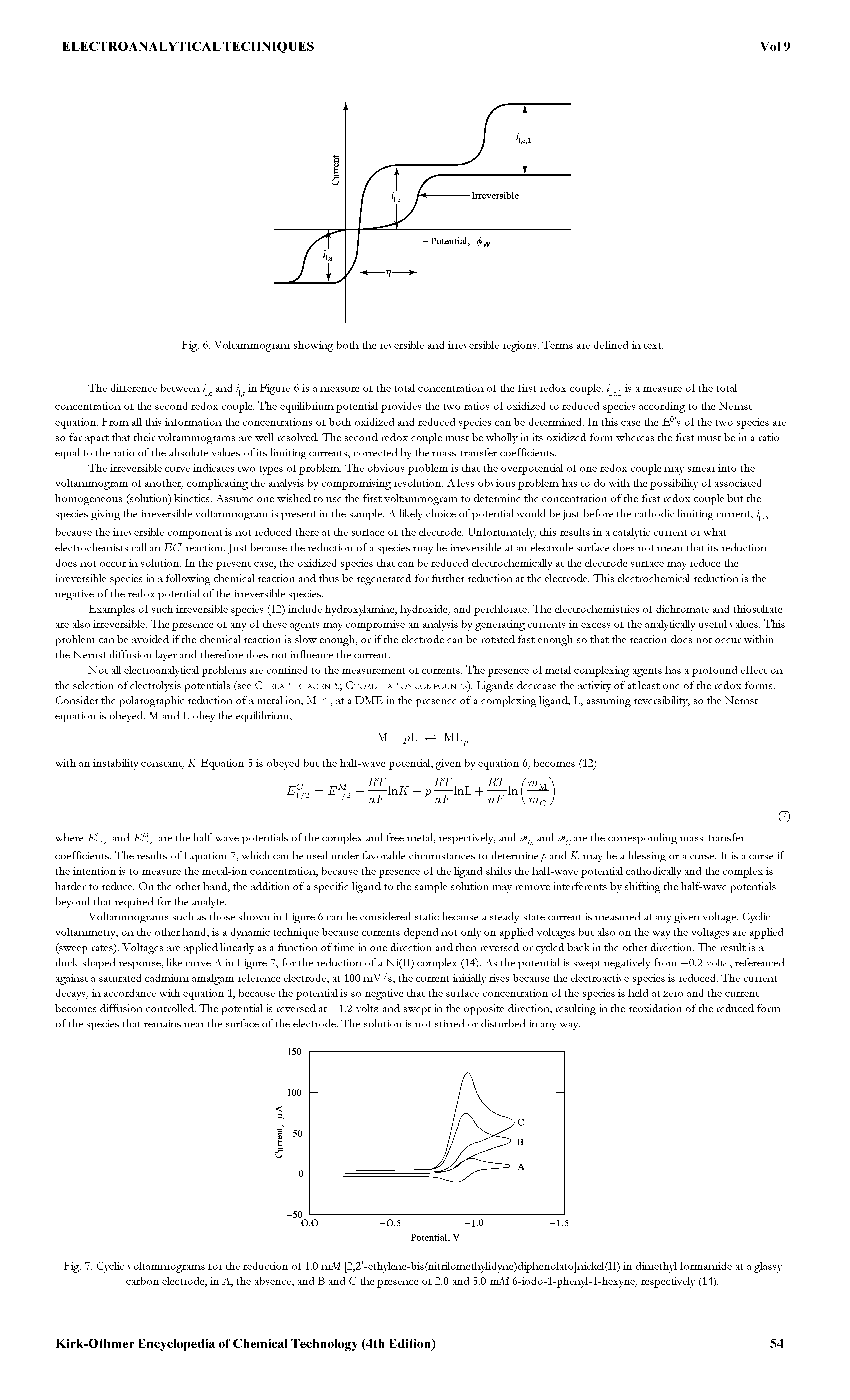 Fig. 6. Voltammogram showing both the reversible and irreversible regions. Terms are defined in text.