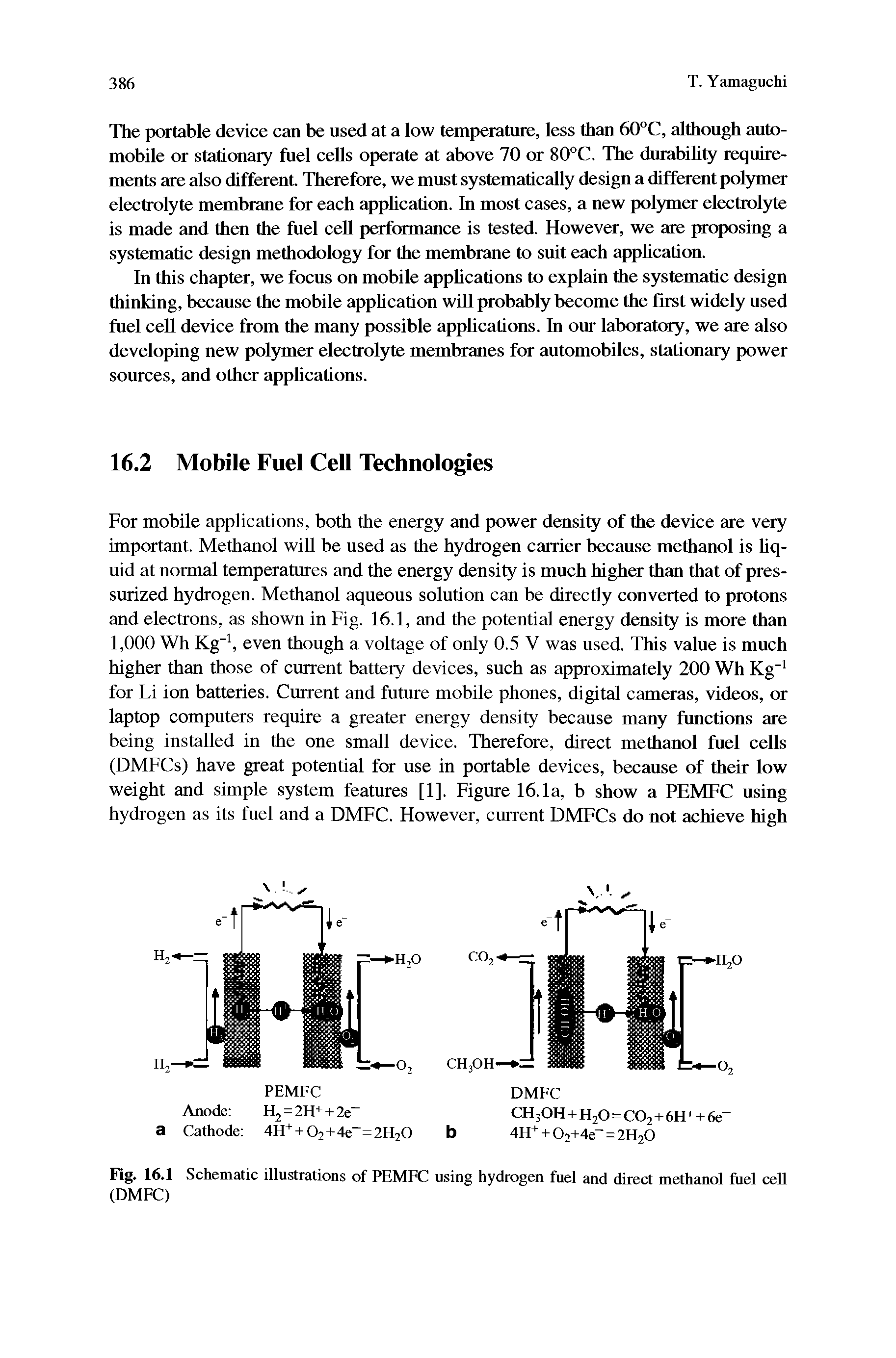 Fig. 16.1 Schematic illustrations of PEMFC using hydrogen fuel and direct methanol fuel ceU (DMFC)...