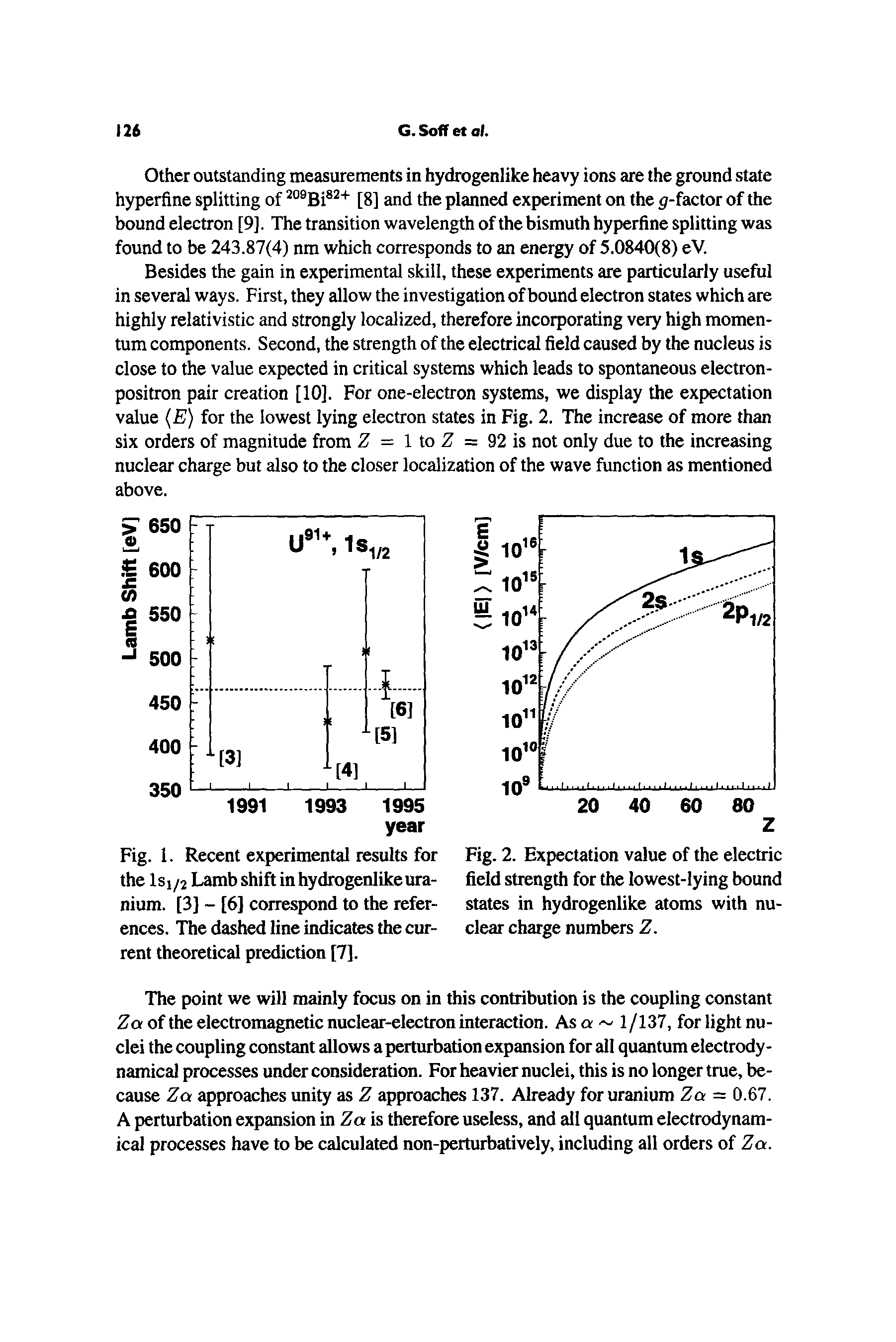 Fig. 2. Expectation value of the electric field strength for the lowest-lying bound states in hydrogenlike atoms with nuclear charge numbers Z.