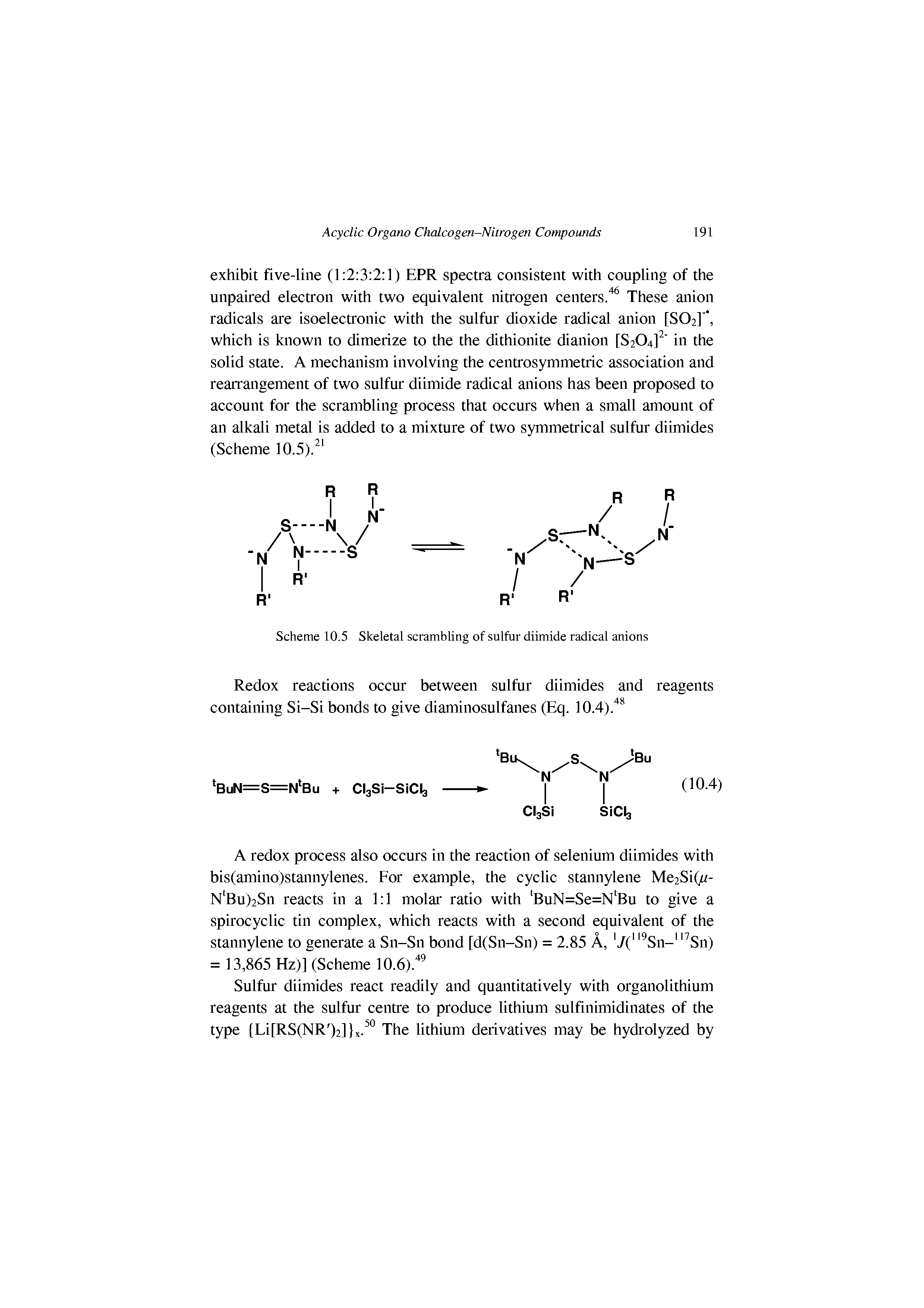 Scheme 10.5 Skeletal scrambling of sulfur diimide radical anions...