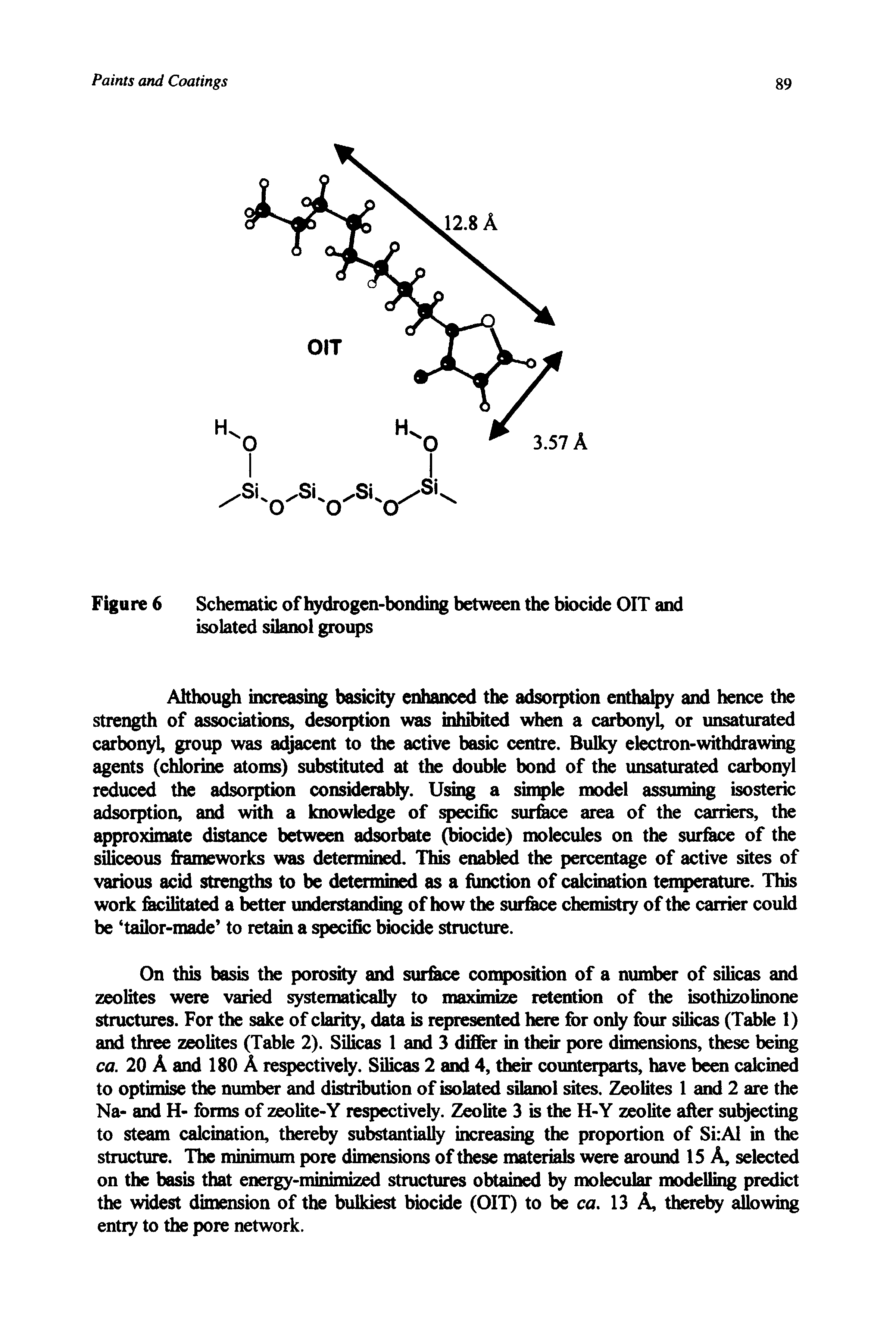 Figure 6 Schematic of hydrogen-bonding between the biocide OIT and isolated silanol groups...