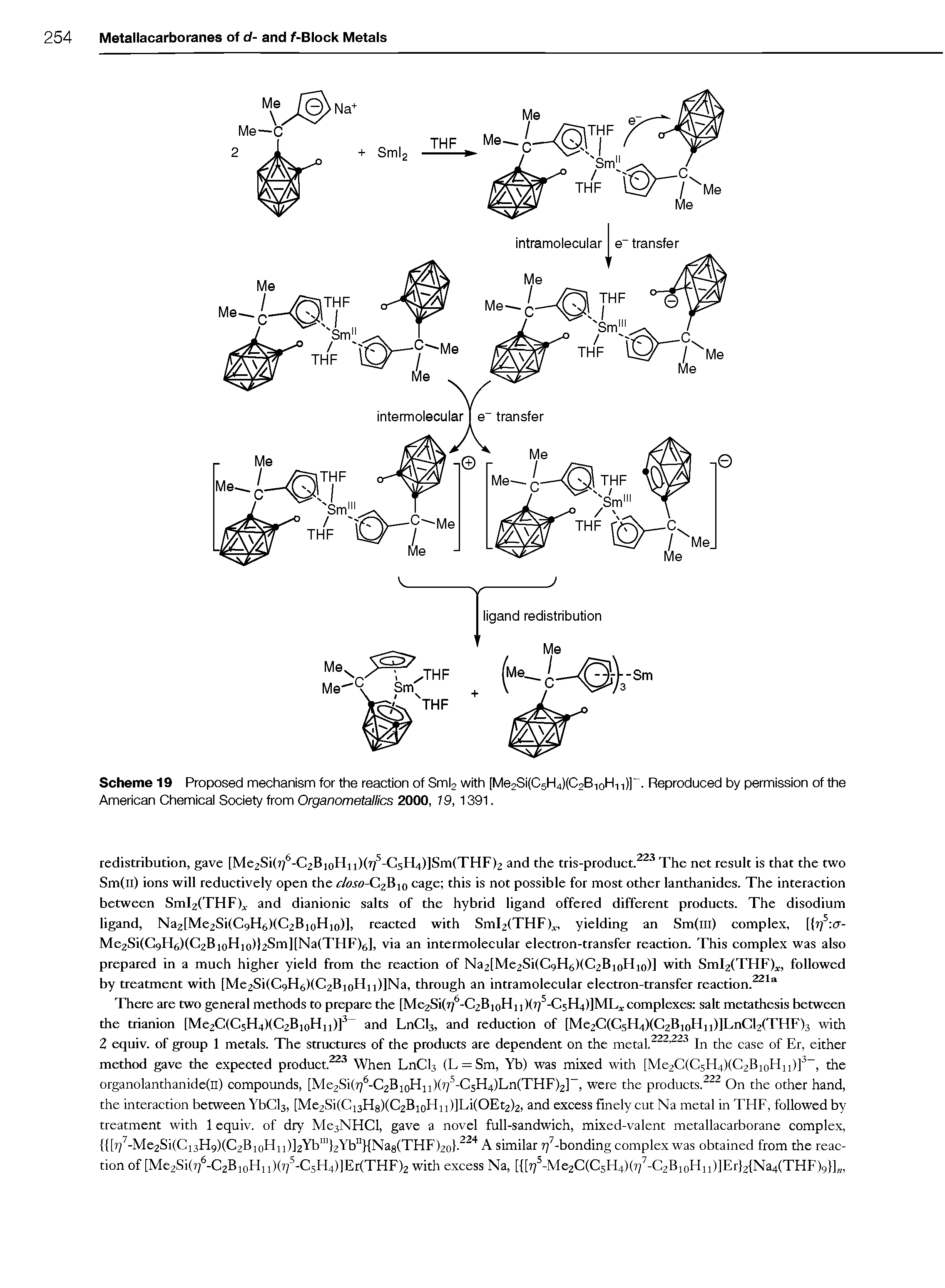 Scheme 19 Proposed mechanism for the reaction of Sml2 with [Me2Si(C5H4)(C2BioHii)]. Reproduced by permission of the American Chemical Society from Organometallics 2000, 79, 1391.