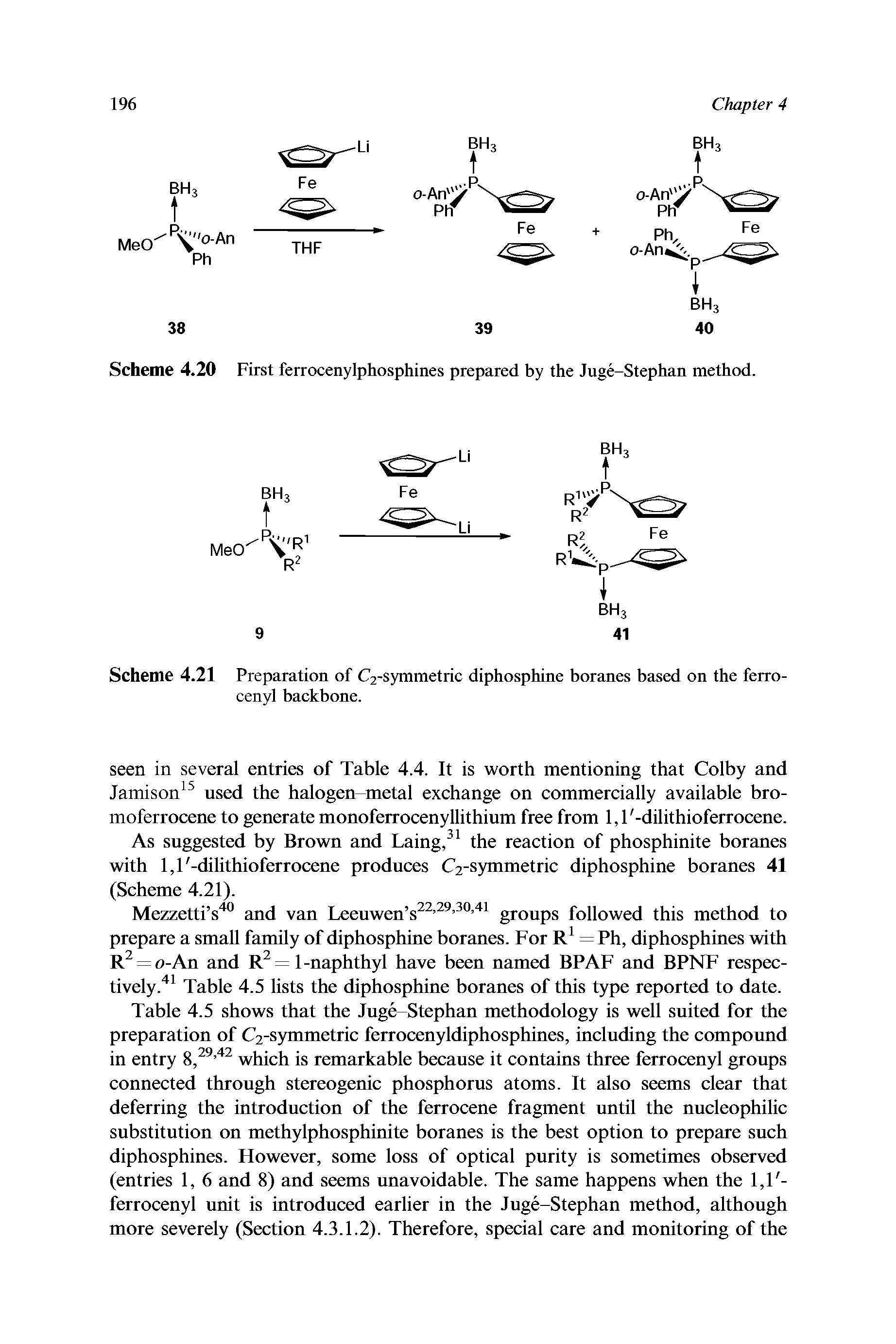 Scheme 4.21 Preparation of C2-symmetric diphosphine boranes based on the ferro-cenyl backbone.
