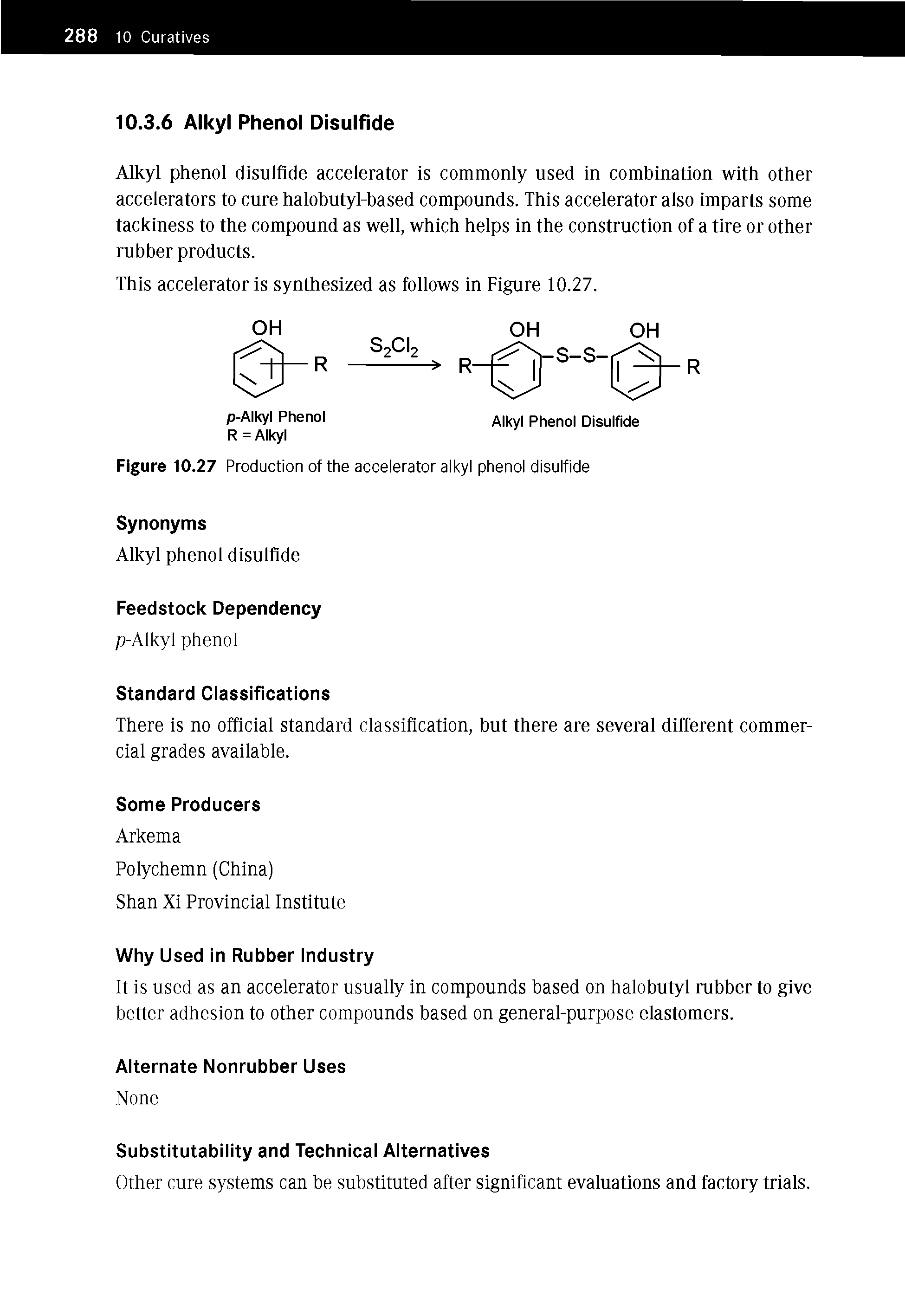 Figure 10.27 Production of the accelerator alkyl phenol disulfide...
