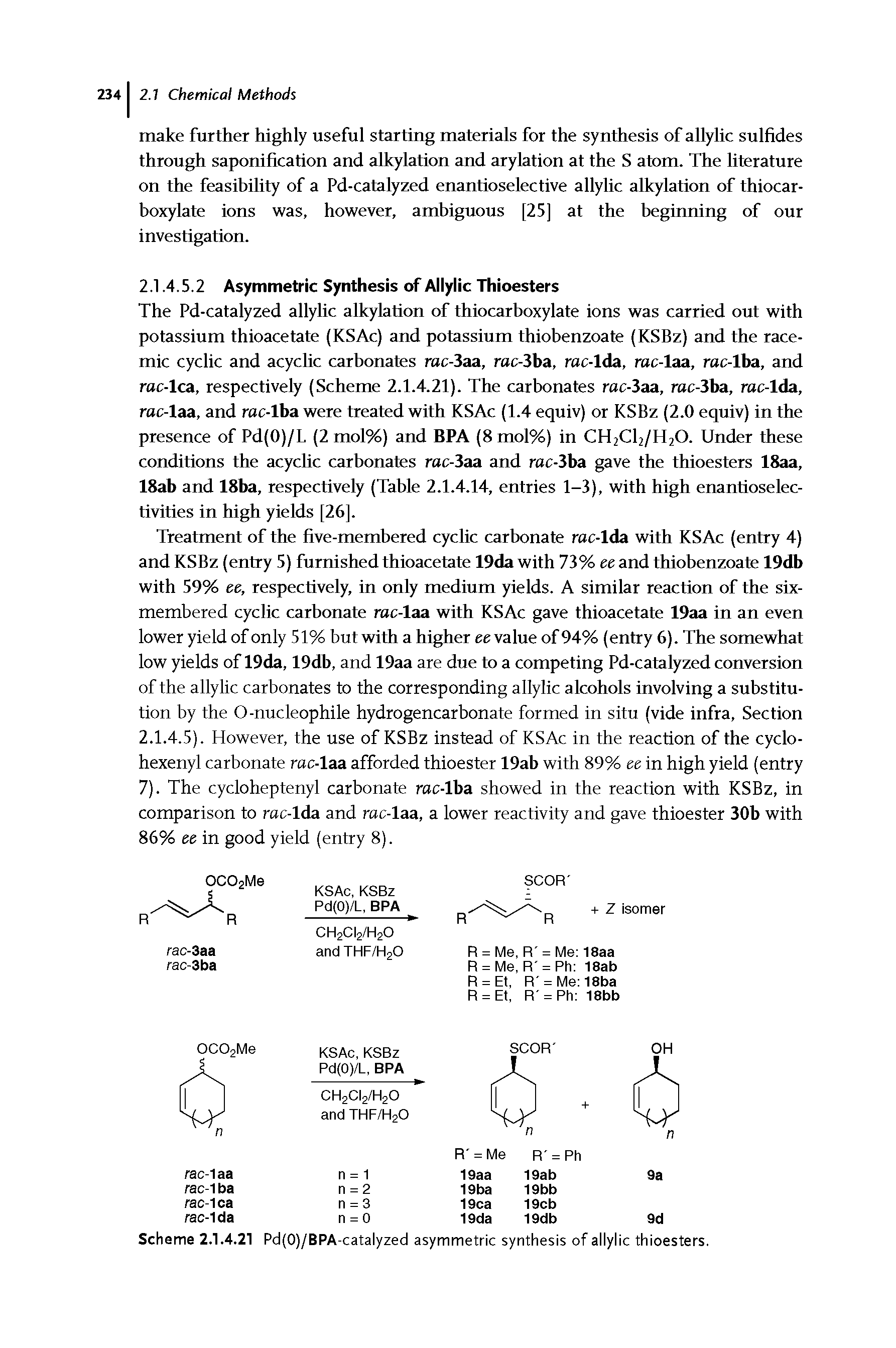 Scheme 2.1.4.21 Pd(0)/BPA-catalyzed asymmetric synthesis of allylic thioesters.