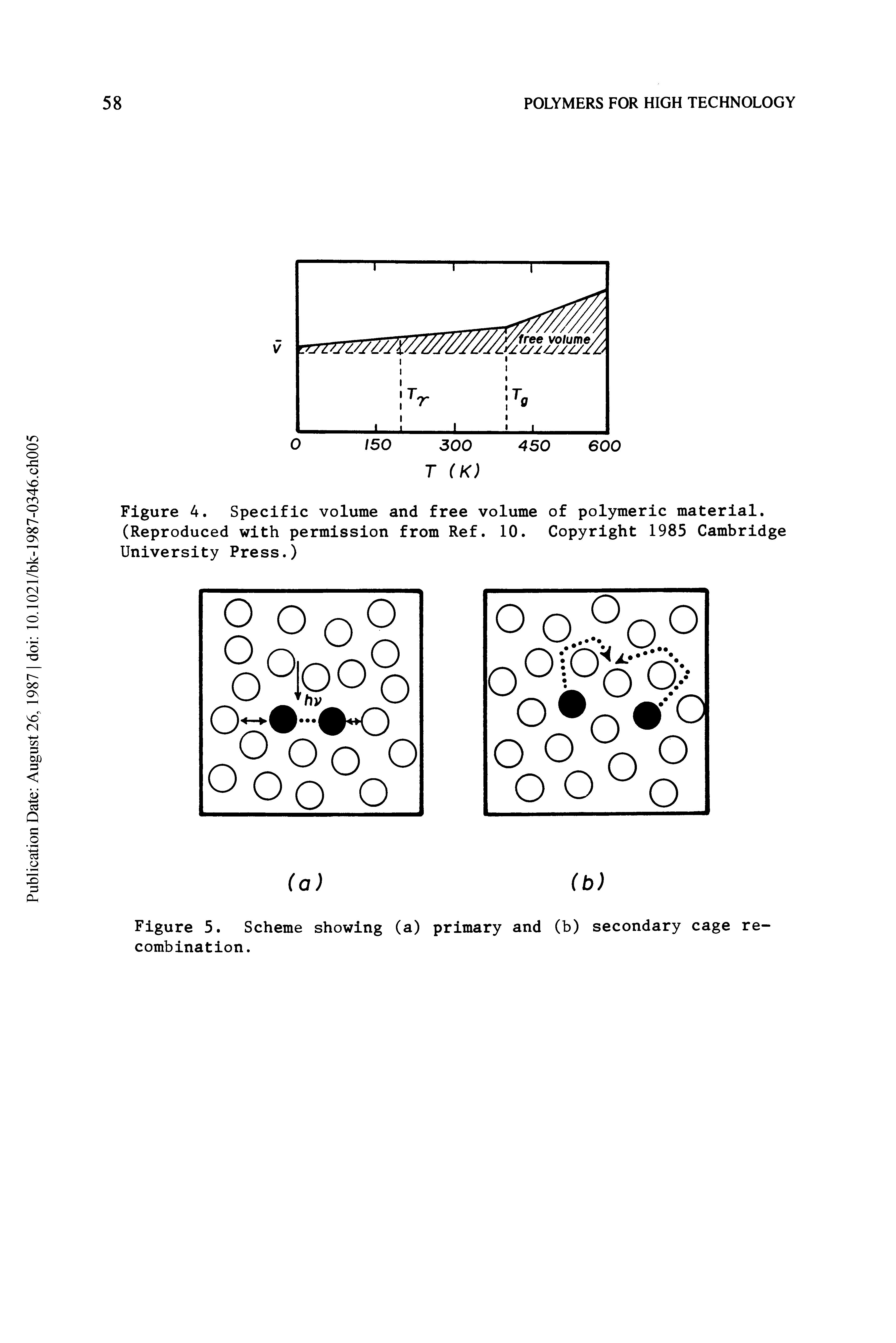 Figure 4. Specific volume and free volume of polymeric material. (Reproduced with permission from Ref. 10. Copyright 1985 Cambridge University Press.)...