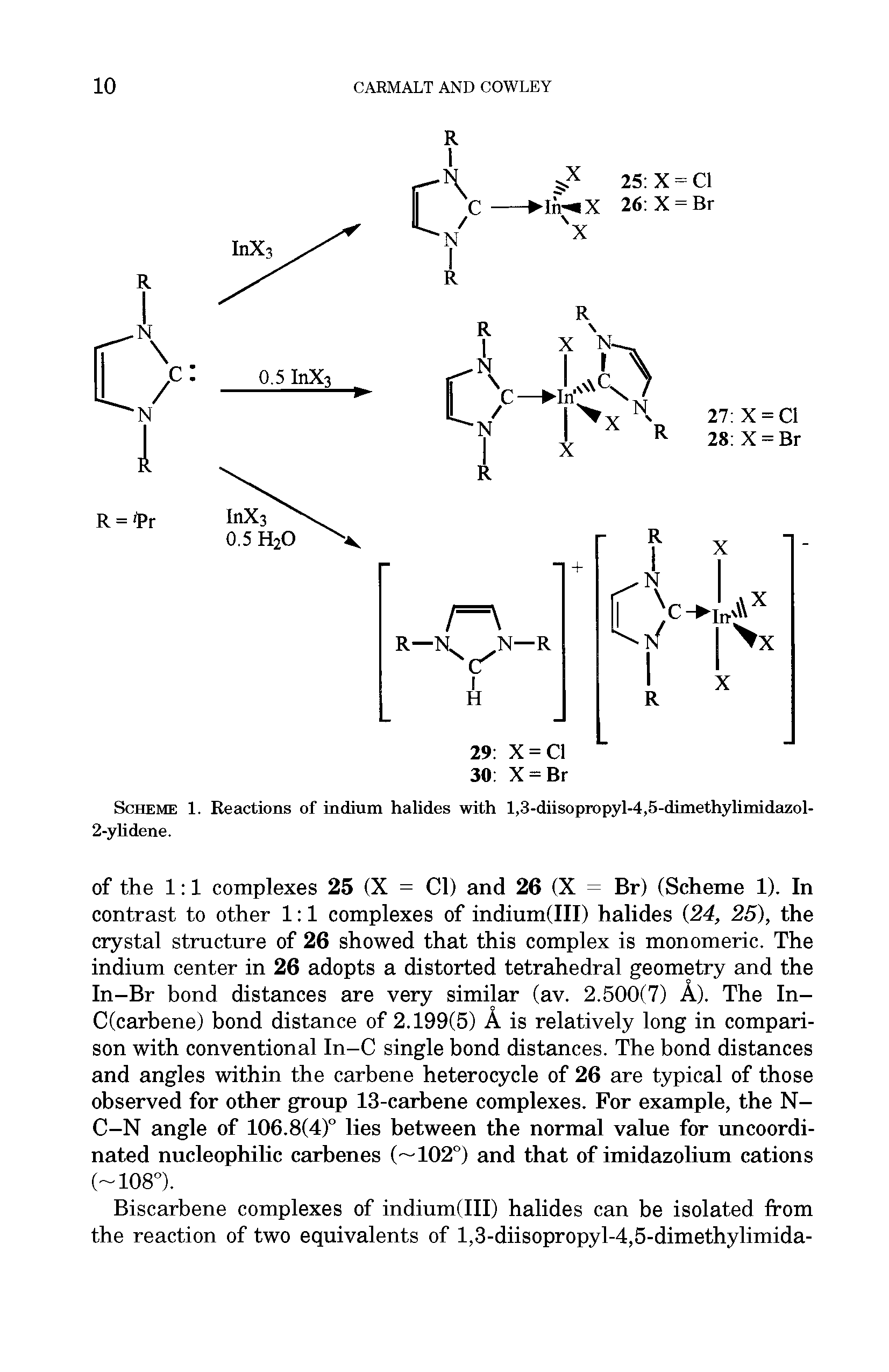 Scheme 1. Reactions of indium halides with l,3-diisopropyl-4,5-dimethylimidazol-2-yhdene.