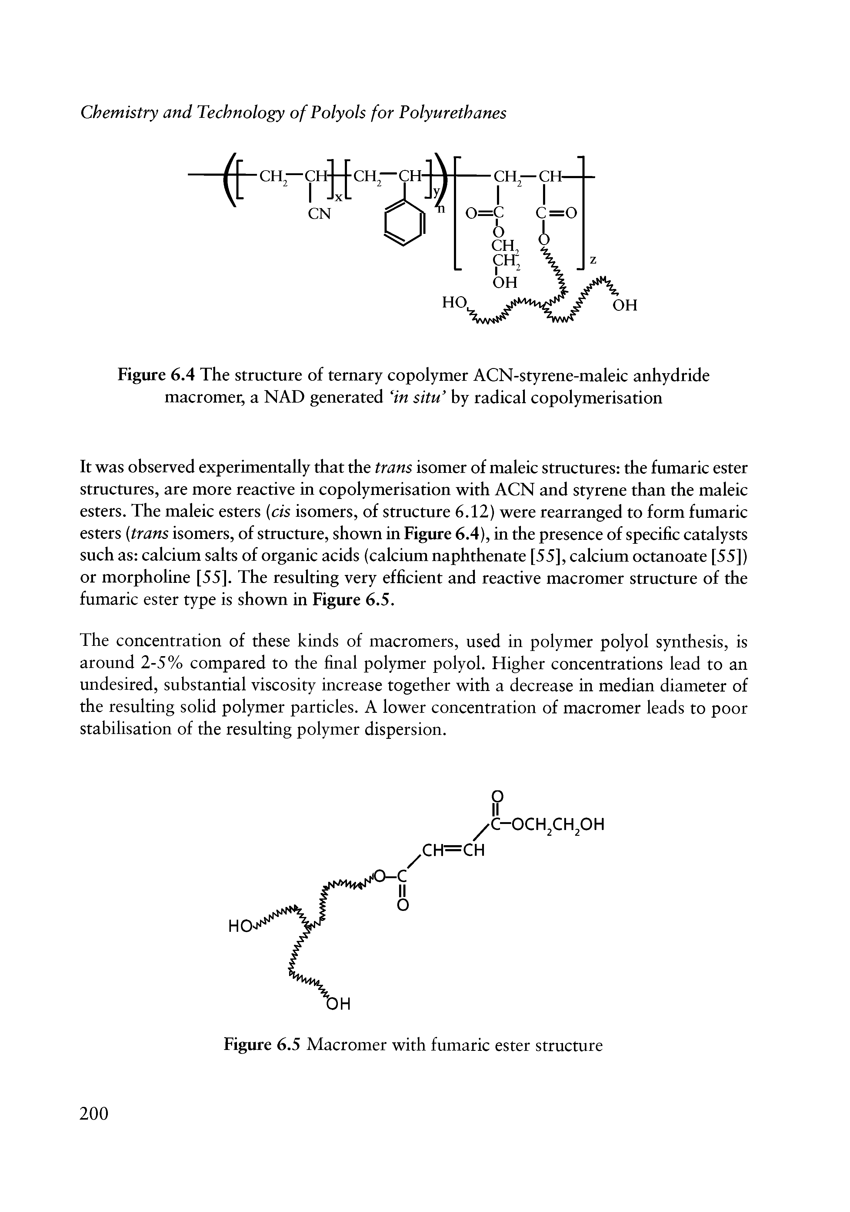 Figure 6.4 The structure of ternary copolymer ACN-styrene-maleic anhydride macromer, a NAD generated in situ by radical copolymerisation...