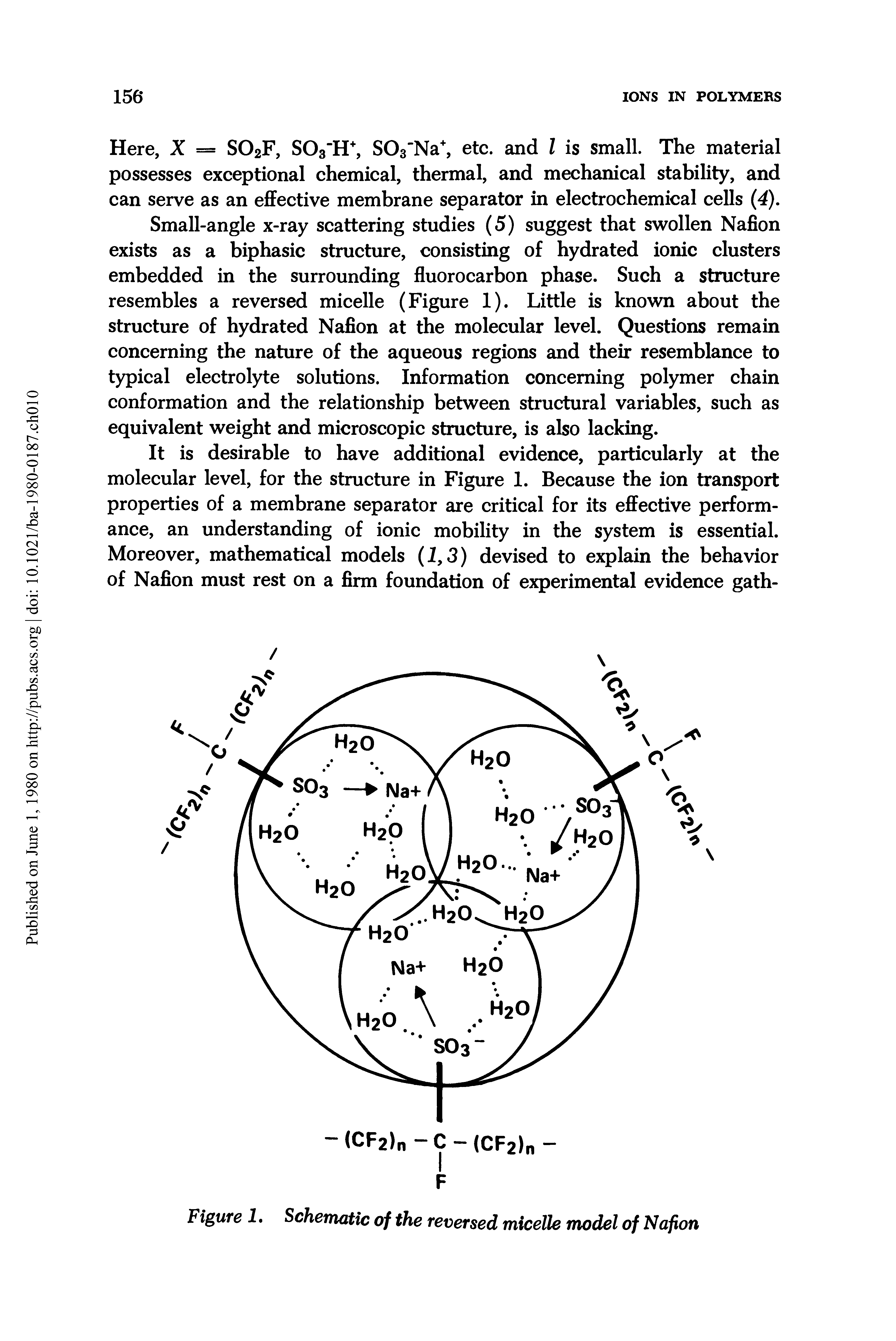 Figure 1. Schematic of the reversed micelle model of Nafion...