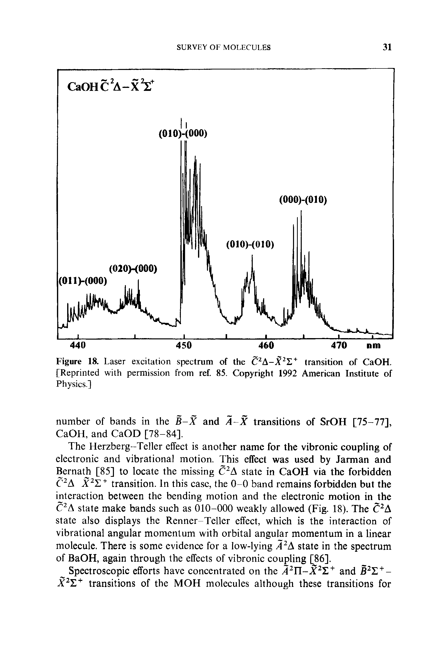 Figure 18. Laser excitation spectrum of the C2A-X21.+ transition of CaOH. [Reprinted with permission from ref. 85. Copyright 1992 American Institute of...