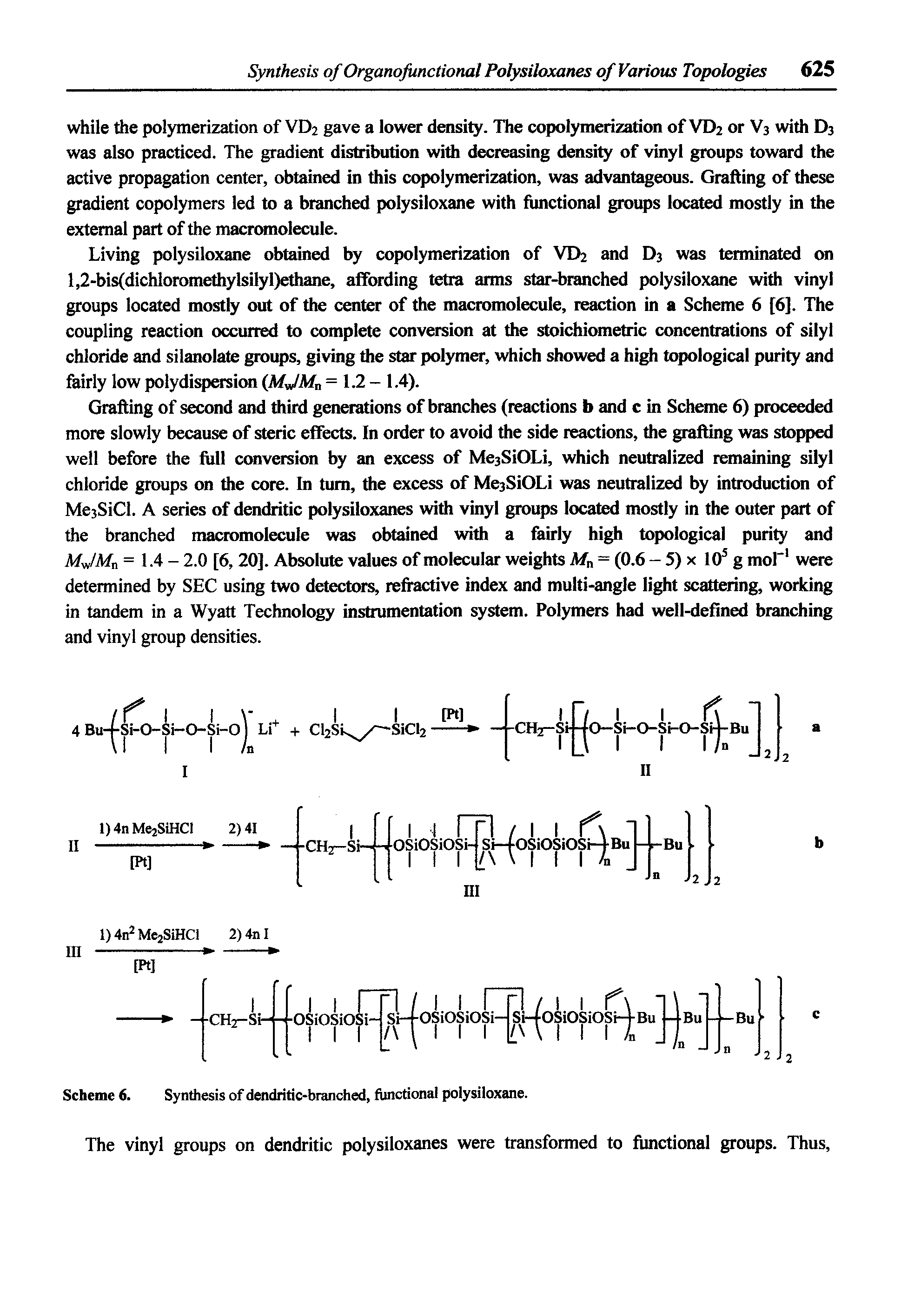 Scheme 6. Synthesis of dendritic-branched, functional polysiloxane.