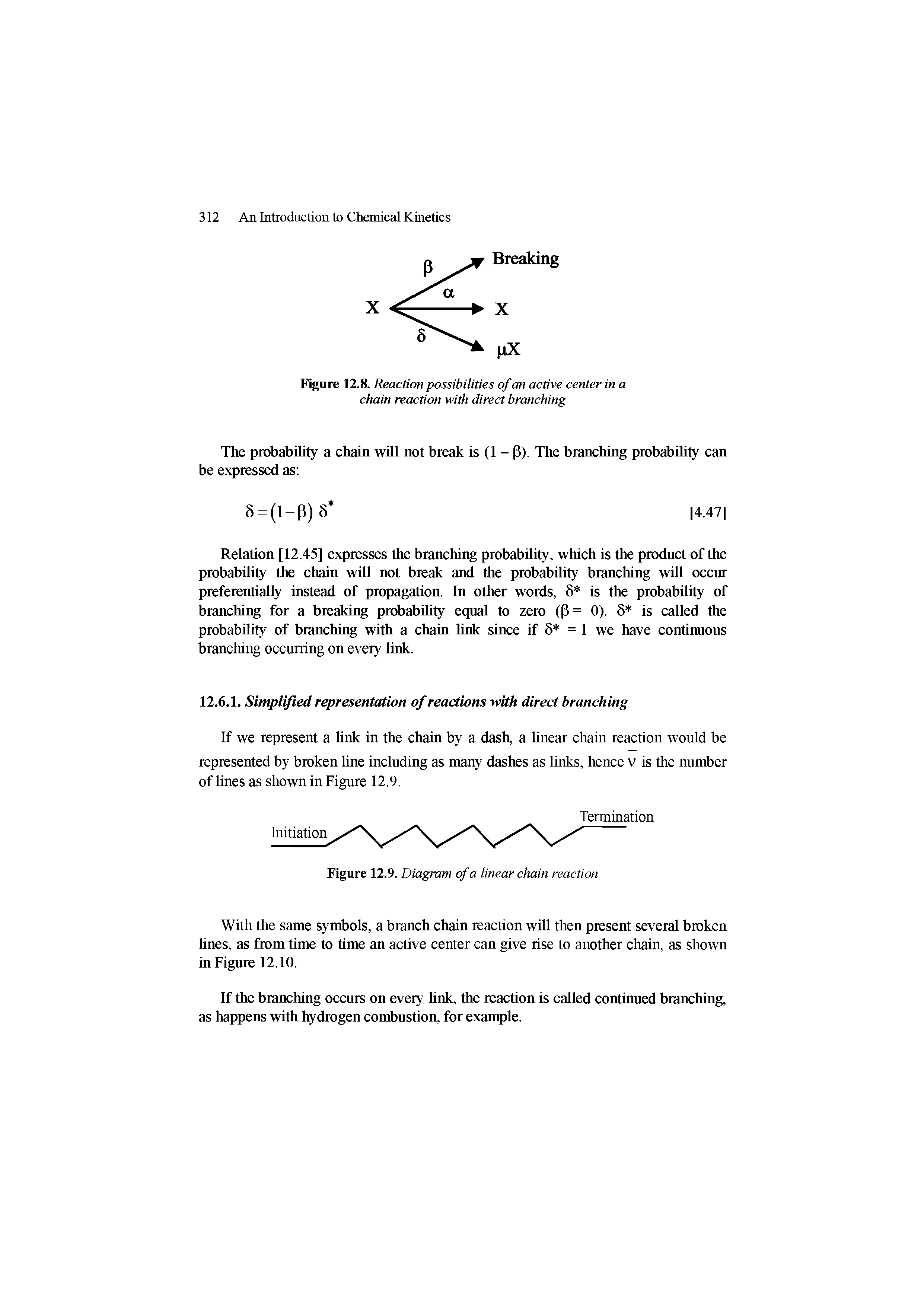 Figure 12.8. Reaction possibilities of an active center in a chain reaction with direct branching...