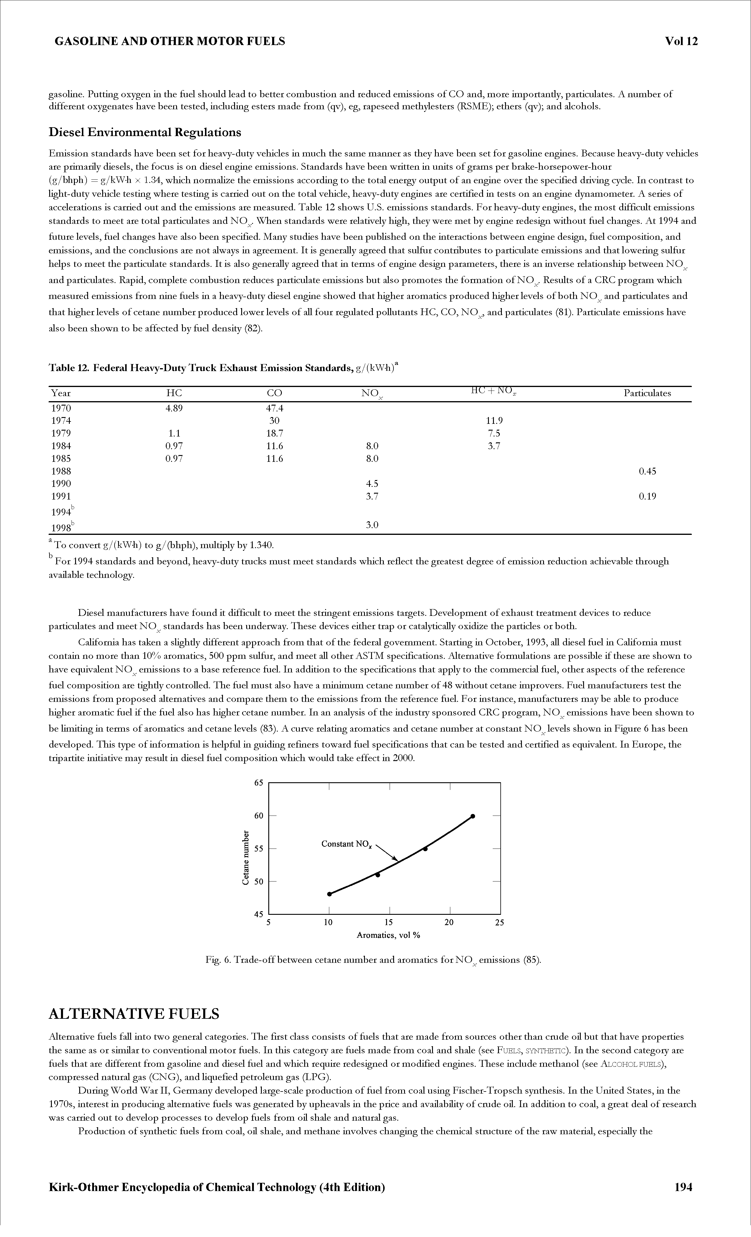 Table 12. Federal Heavy-Duty Truck Exhaust Emission Standards, g/(kWh) ...