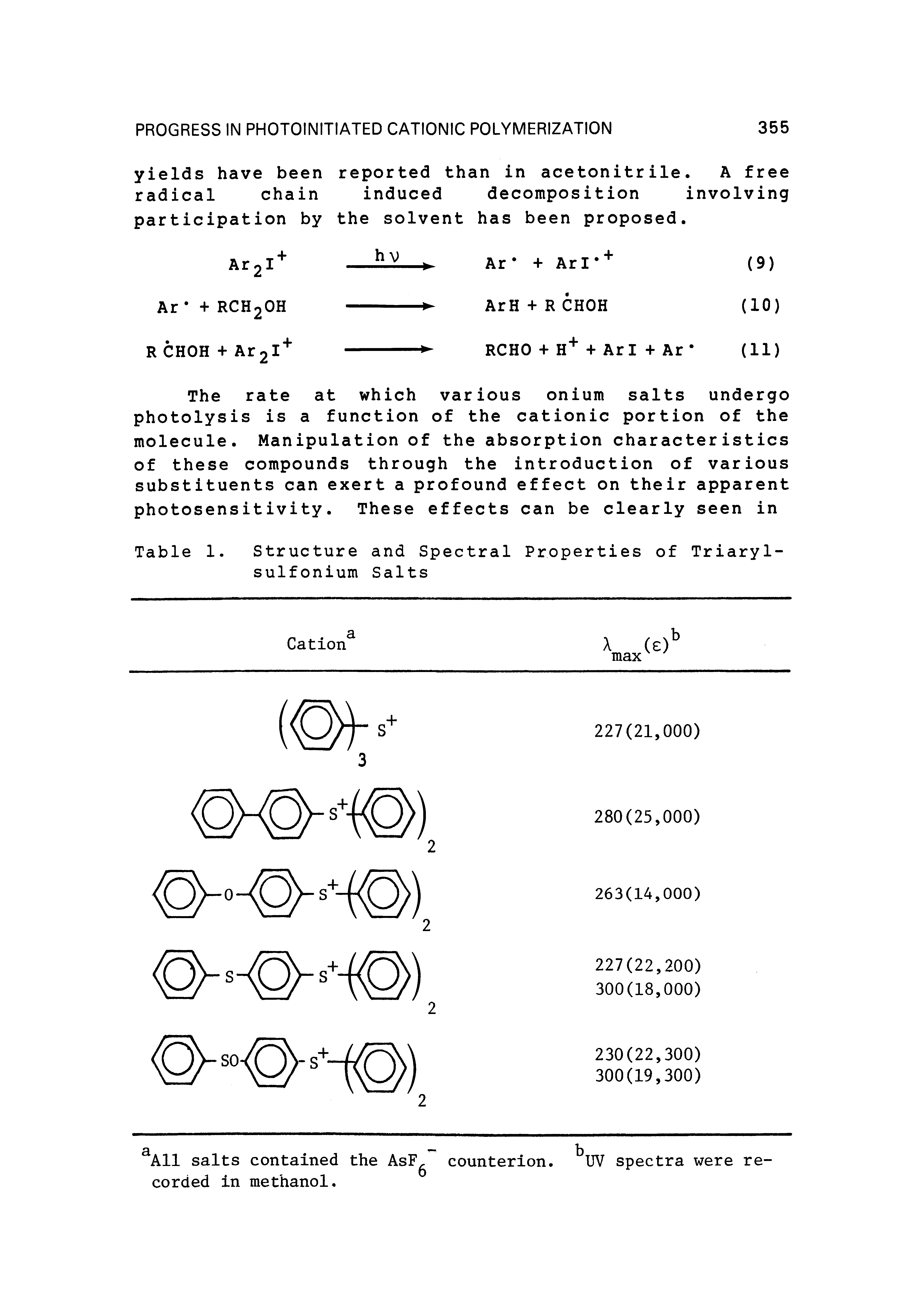 Table 1. Structure and Spectral Properties of Triaryl-sulfonium Salts...