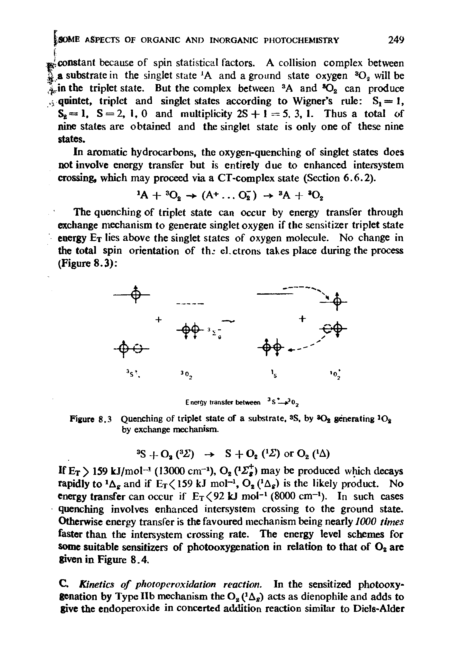 Figure 8.3 Quenching of triplet state of a substrate, 3S, by generating JOs by exchange mechanism.