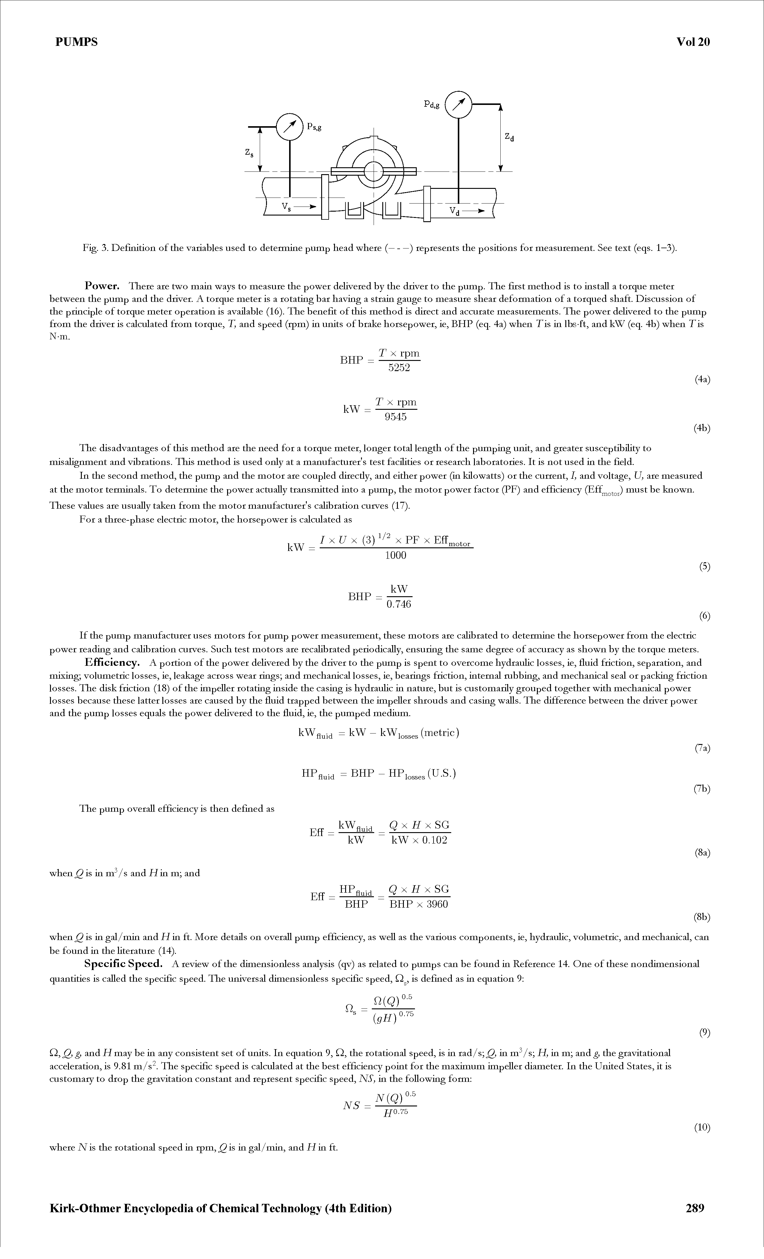 Fig. 3. Definition of the variables used to determine pump head where (-) represents the positions for measurement. See text (eqs. 1—3).