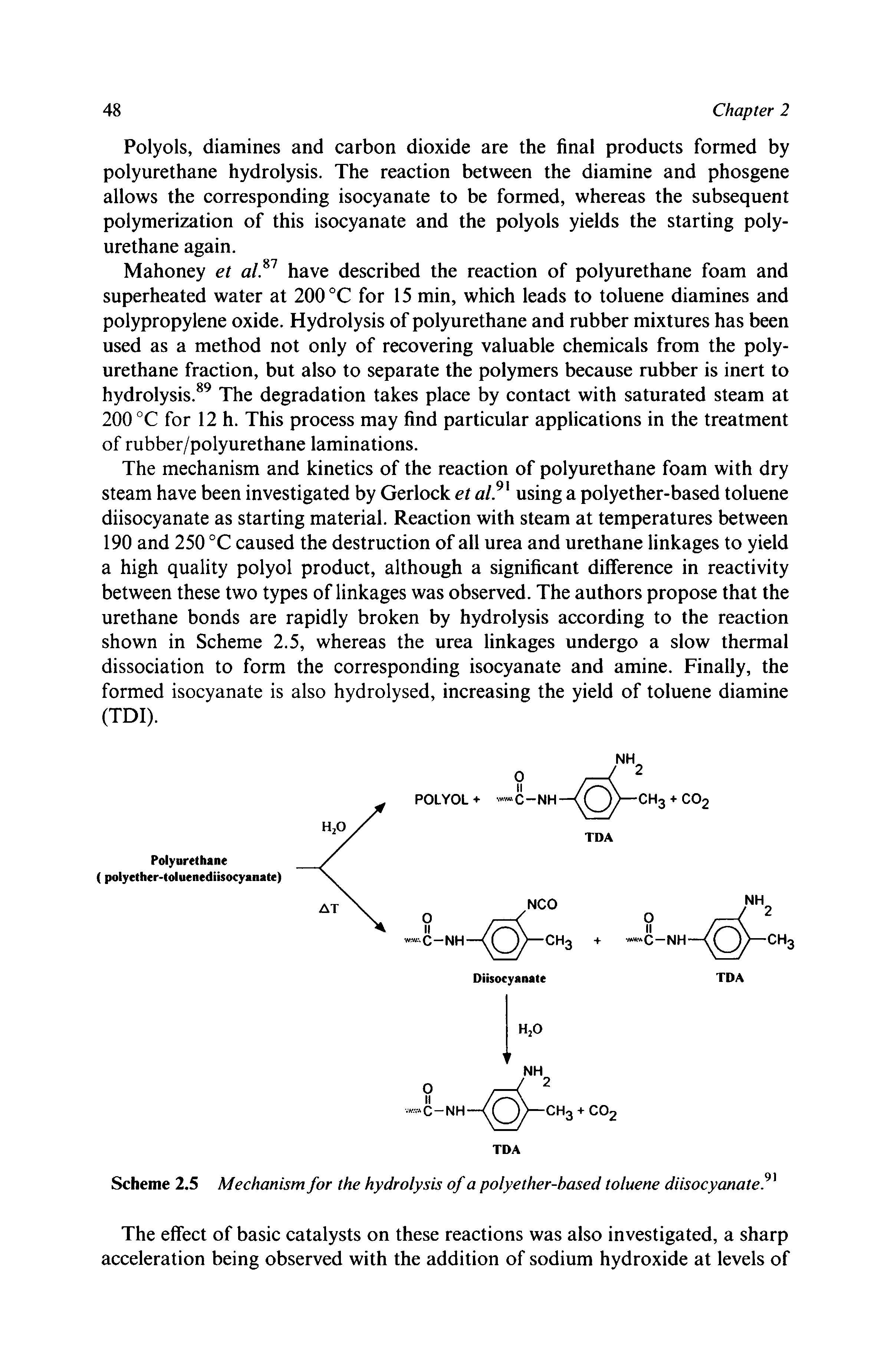 Scheme 2.5 Mechanism for the hydrolysis of a polyether-based toluene diisocyanate 9]...