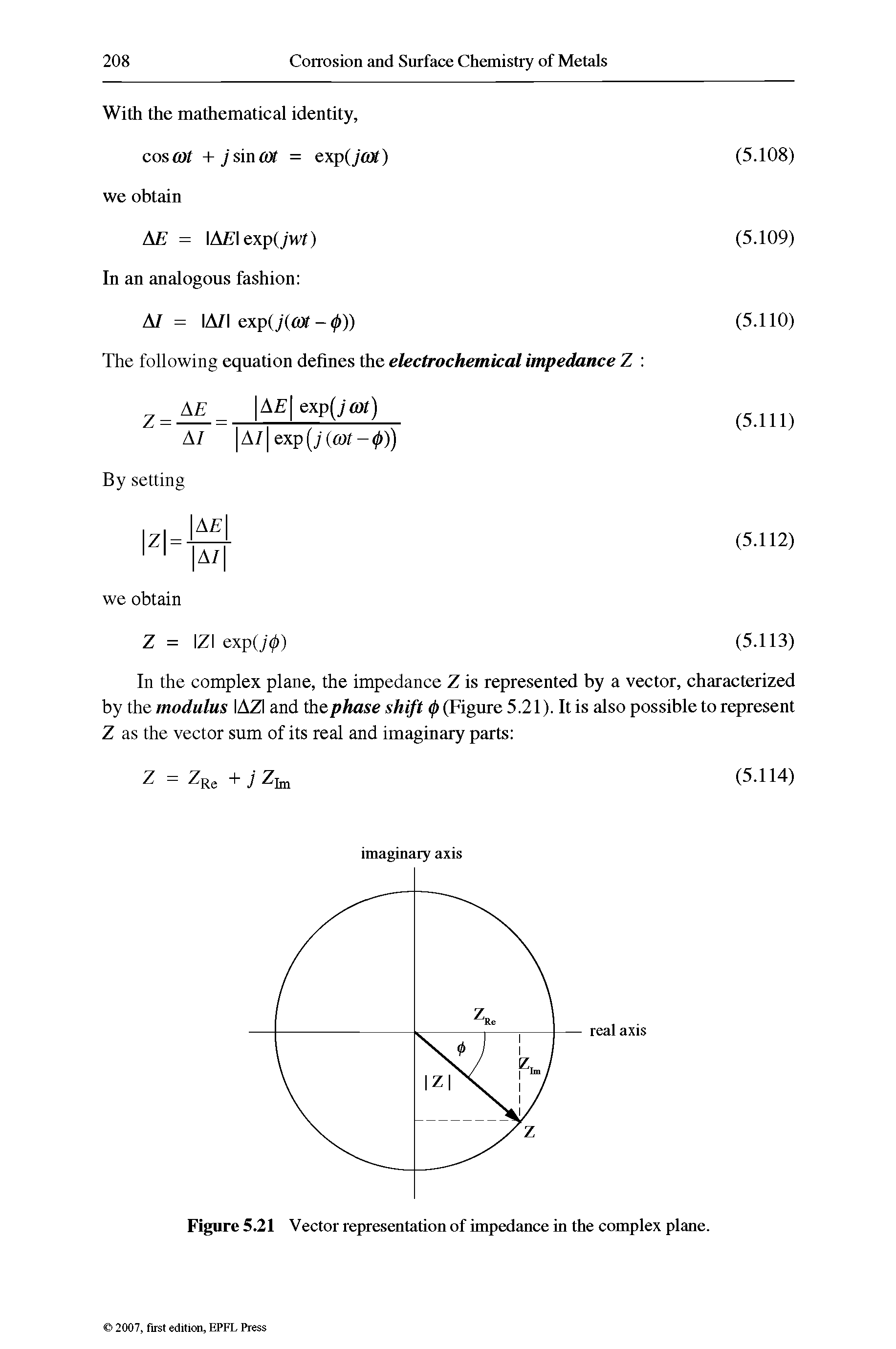 Figure 5.21 Vector representation of impedance in the complex plane.