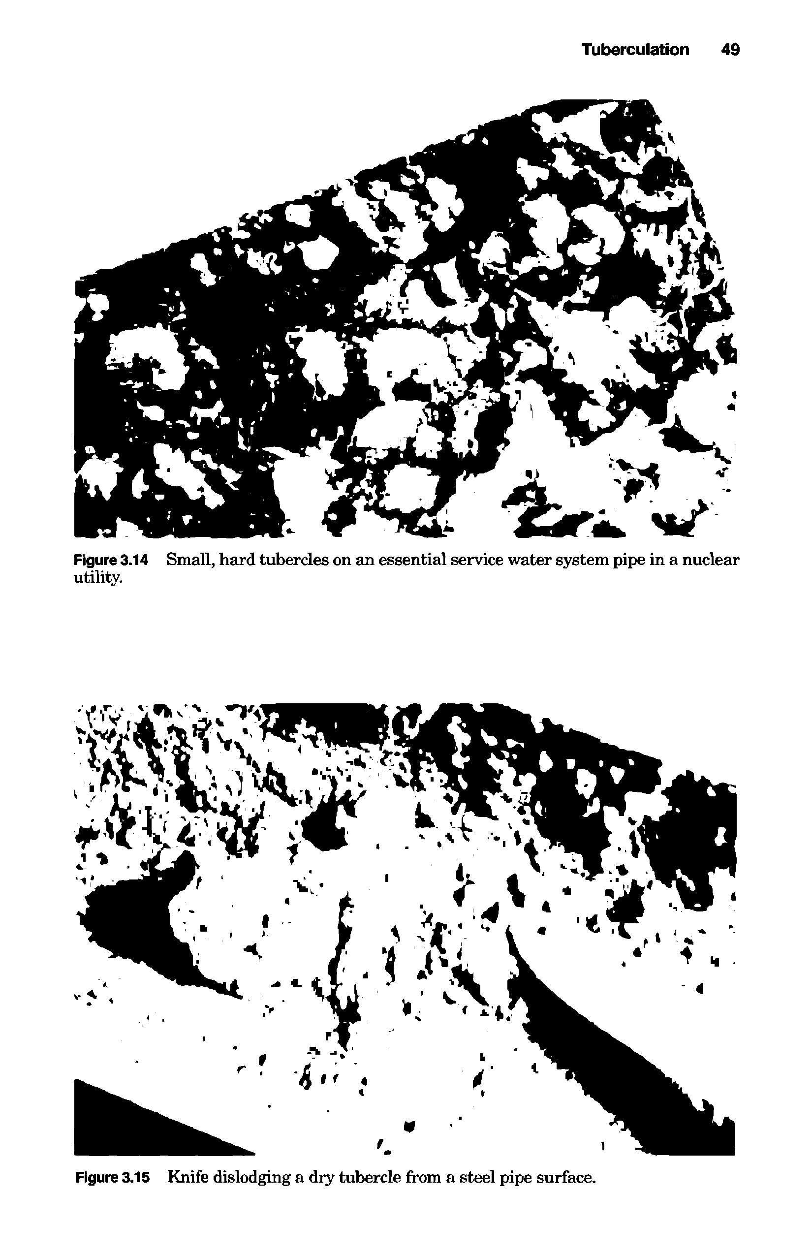 Figure 3.14 Small, hard tubercles on an essential service water system pipe in a nuclear utility.