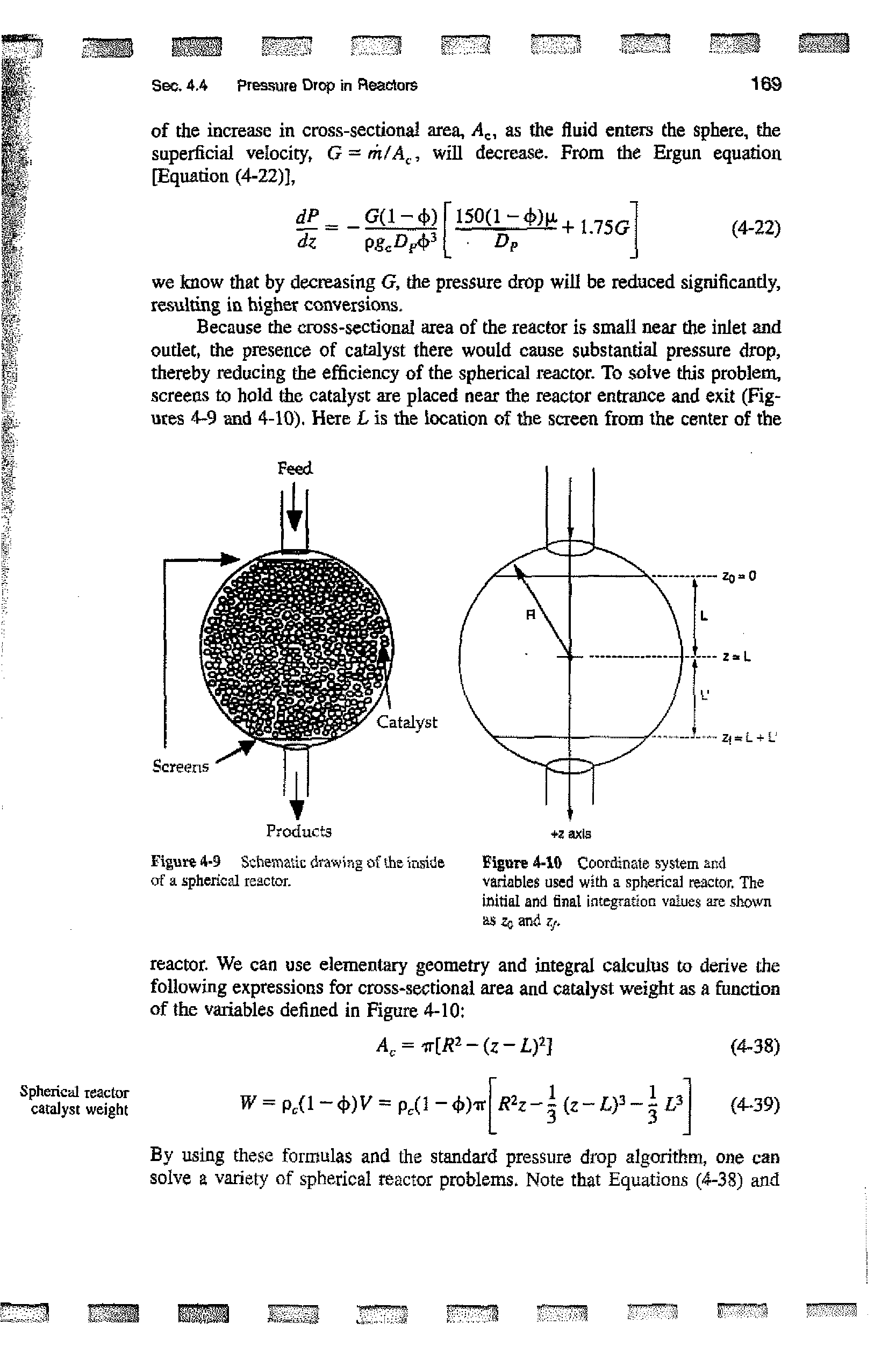 Figure 4-10 Coordinate system and variables used with a spherical reactor. The initial and final integration values are shown as Zo and Z/.