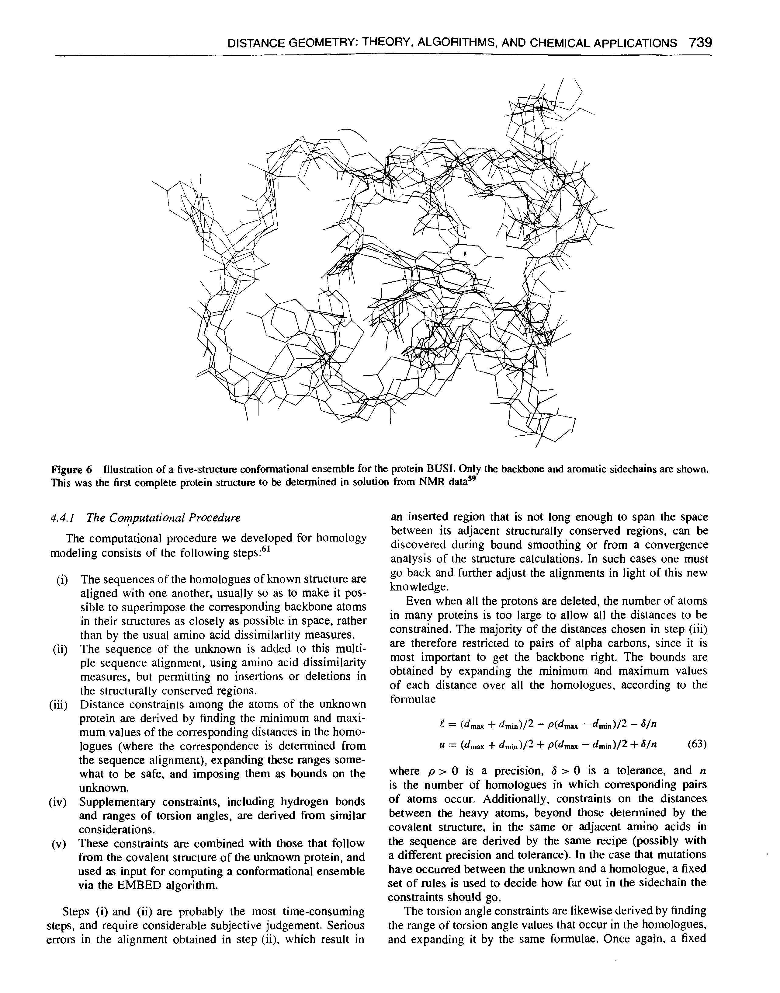 Figure 6 Illustration of a five-structure conformational ensemble for the protein BUSI. Only the backbone and aromatic sidechains are shown. This was the first complete protein structure to be determined in solution from NMR data ...