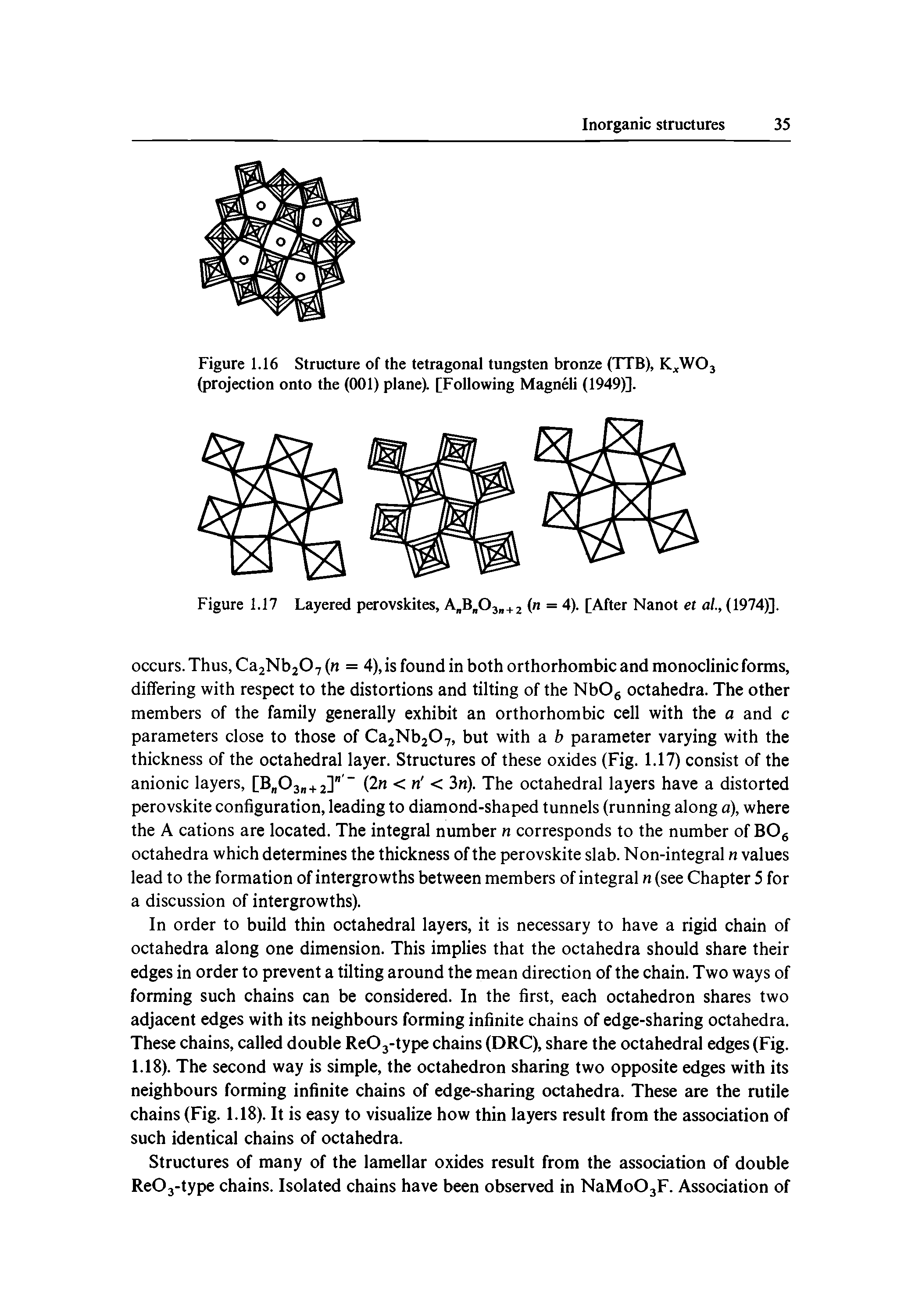 Figure 1.16 Structure of the tetragonal tungsten bronze (TTB), K <WOj (projection onto the (001) plane). [Following Magneli (1949)].
