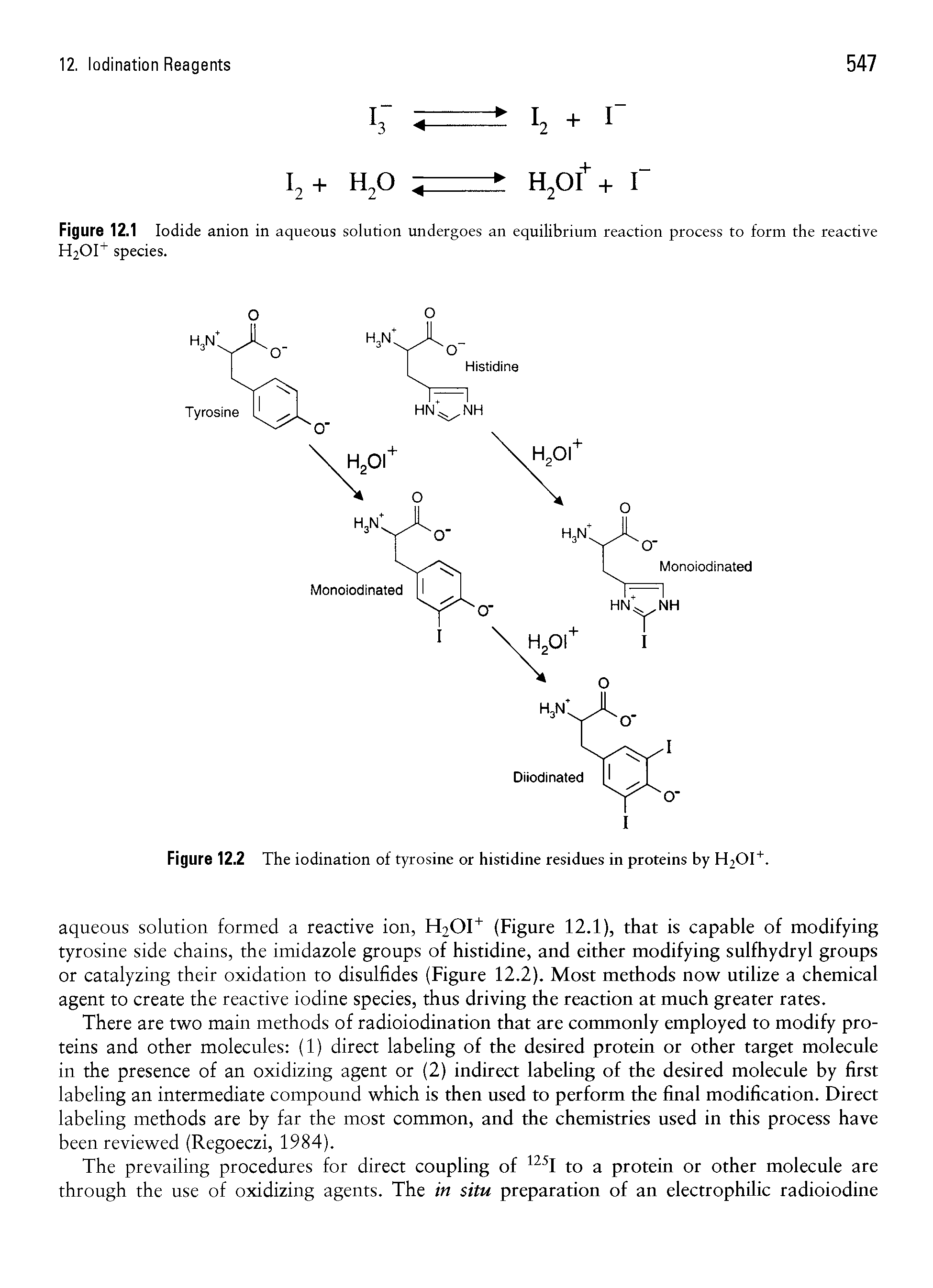 Figure 12.1 Iodide anion in aqueous solution undergoes an equilibrium reaction process to form the reactive H20I+ species.