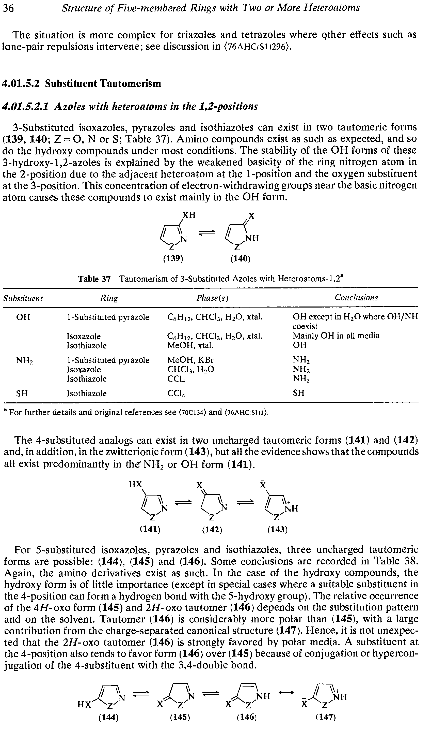 Table 37 Tautomerism of 3-Substituted Azoles with Heteroatoms-1,2 ...