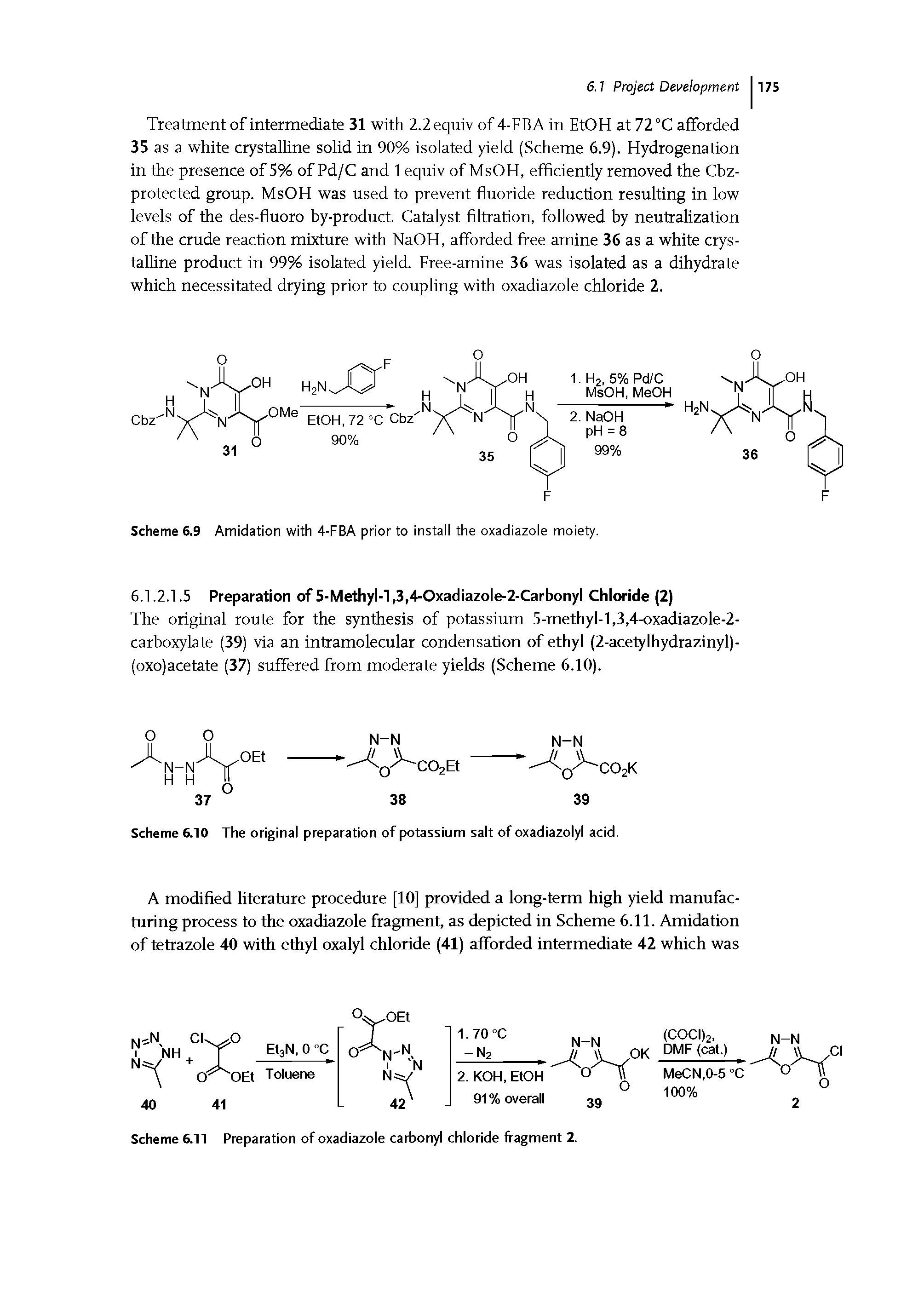 Scheme 6.11 Preparation of oxadiazole carbonyl chloride fragment 2.