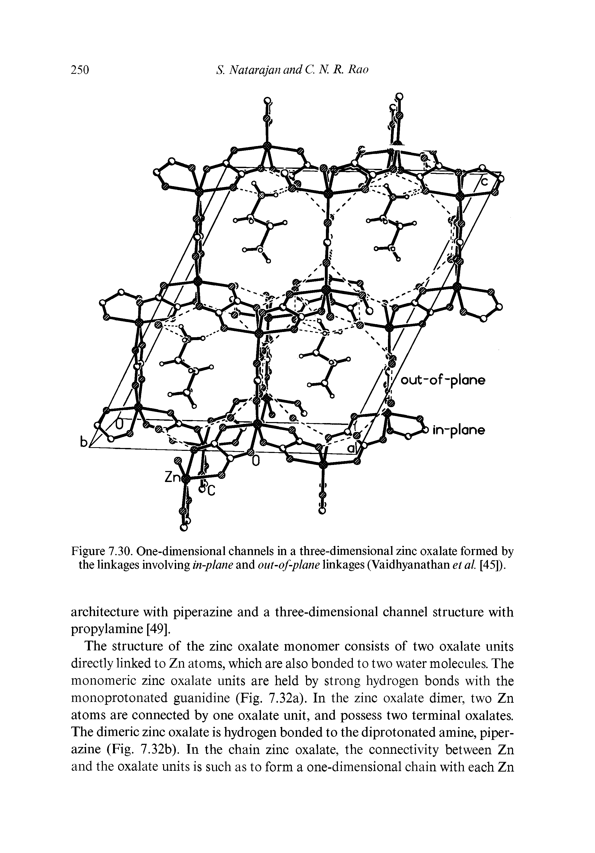 Figure 7.30. One-dimensional channels in a three-dimensional zinc oxalate formed by the linkages involving in-plane and out-of-plane linkages (Vaidhyanathan el al. [45]).