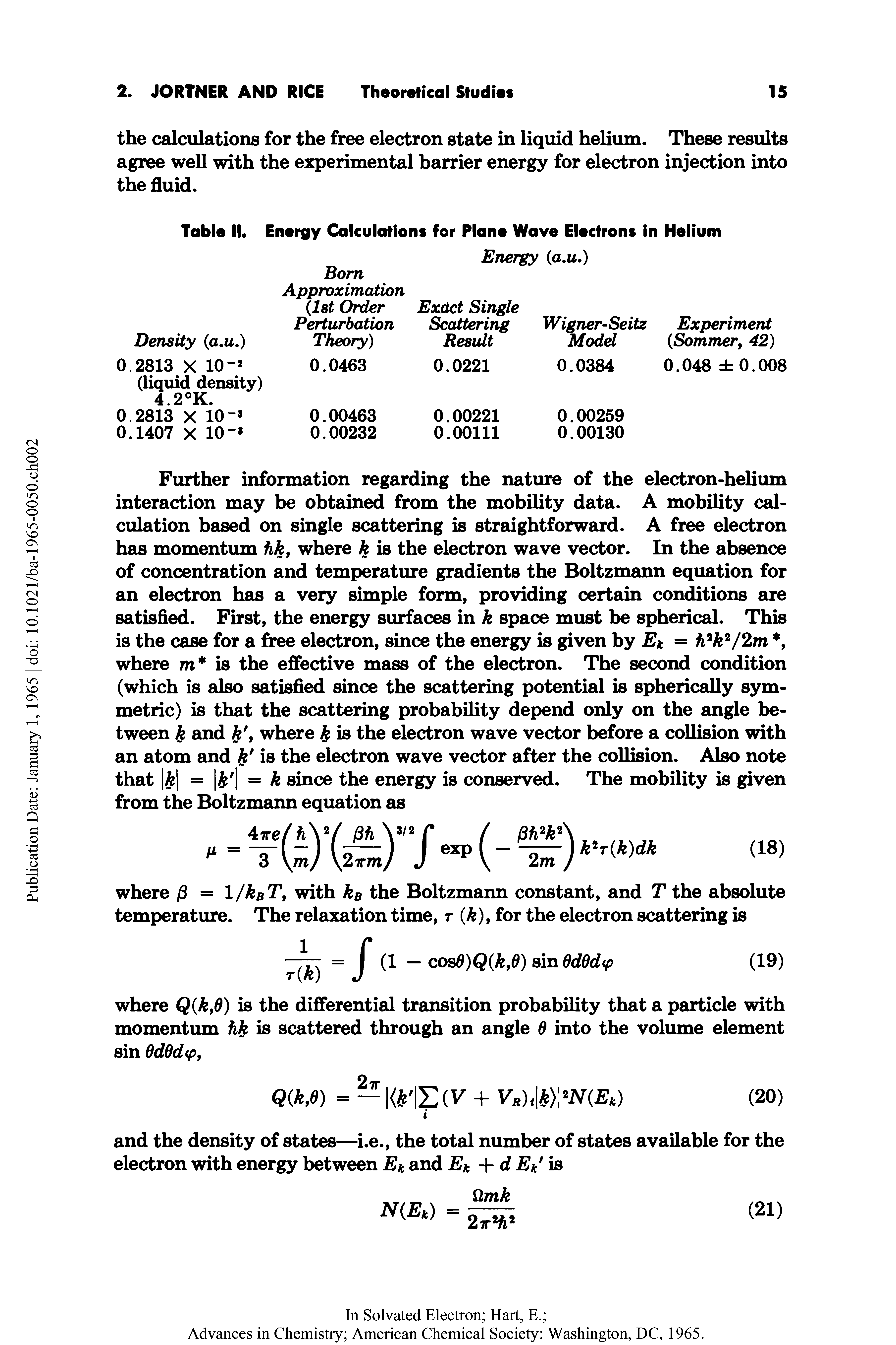 Table II. Energy Calculations for Plane Wave Electrons in Helium...