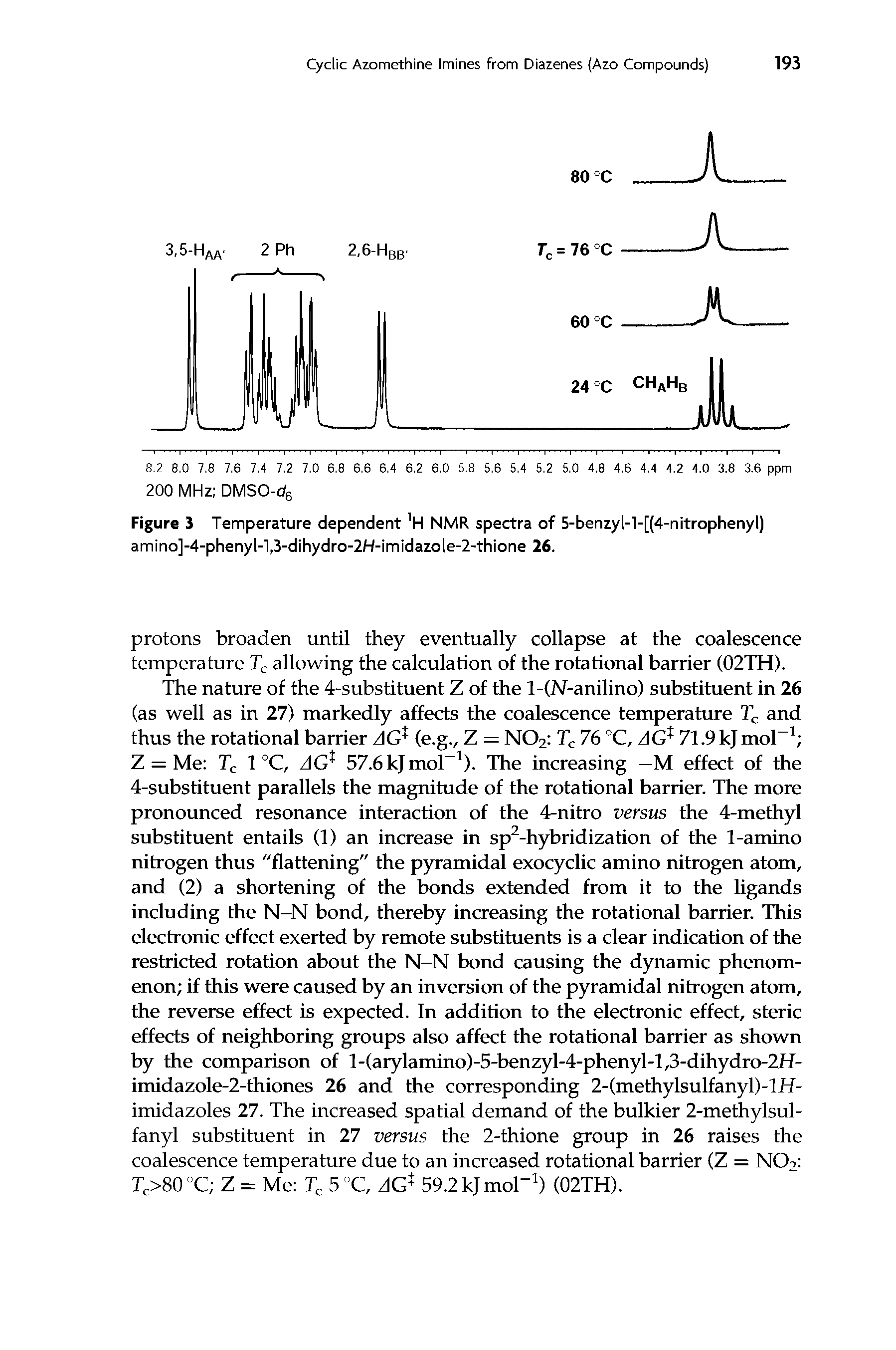 Figure 3 Temperature dependent H NMR spectra of 5-benzyl-l-[(4-nitrophenyl) amino]-4-phenyl-l,3-dihydro-2H-imidazole-2-thione 26.