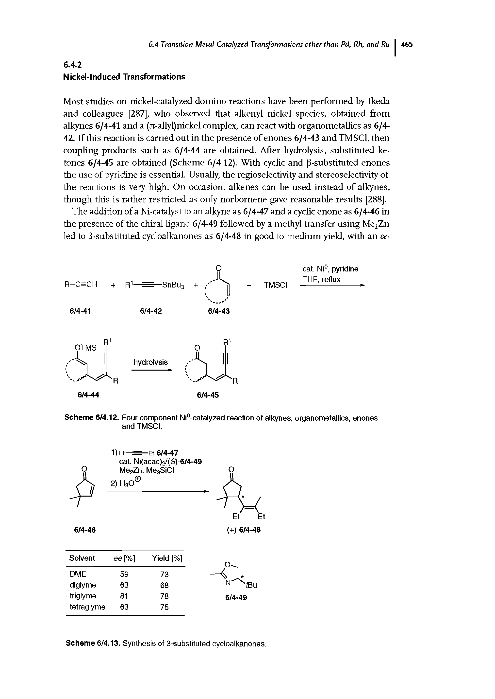 Scheme 6/4.12. Four component Ni°-catalyzed reaction of alkynes, organometallics, enones and TMSCI.