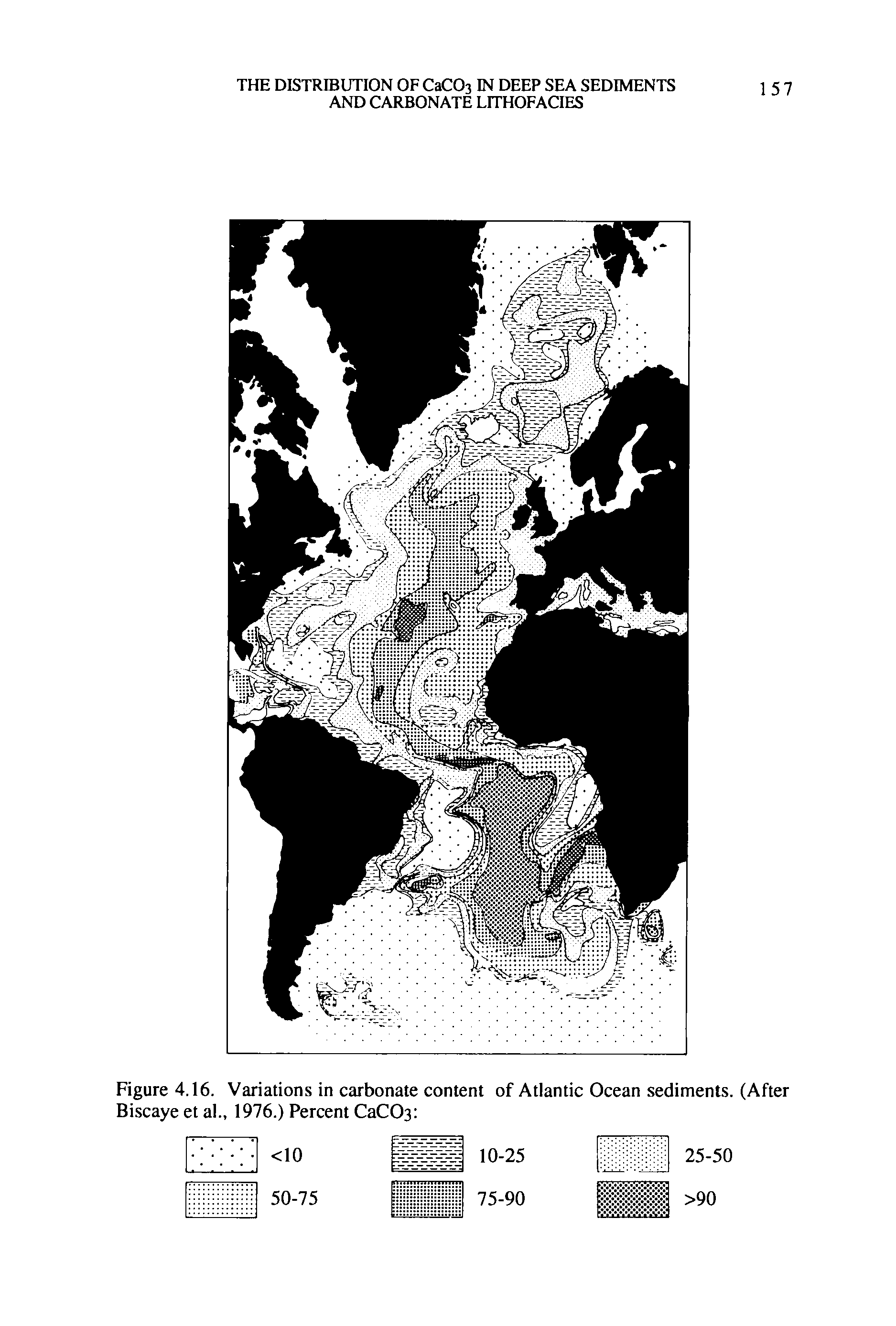 Figure 4.16. Variations in carbonate content of Atlantic Ocean sediments. (After Biscaye et al., 1976.) Percent CaC03 ...
