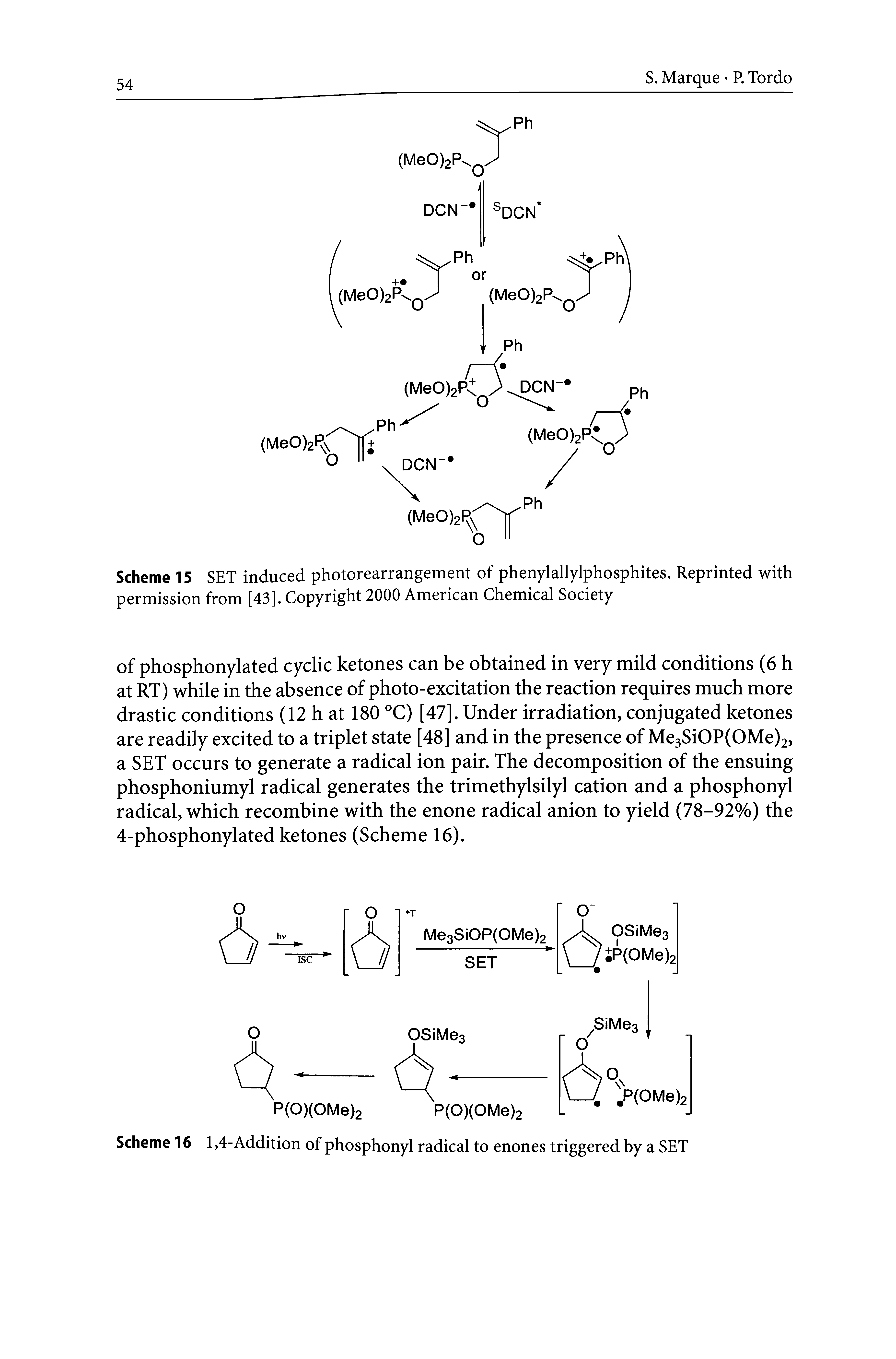 Scheme 15 SET induced photorearrangement of phenylallylphosphites. Reprinted with permission from [43]. Copyright 2000 American Chemical Society...