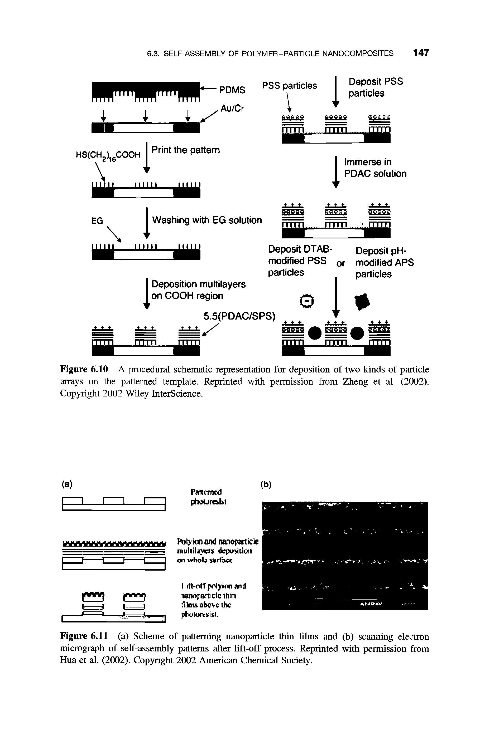 Figure 6.10 A procedural schematic representation for deposition of two kinds of particle arrays on the patterned template. Reprinted with permission from Zheng et al. (2002). Copyright 2002 Wiley InterScience.