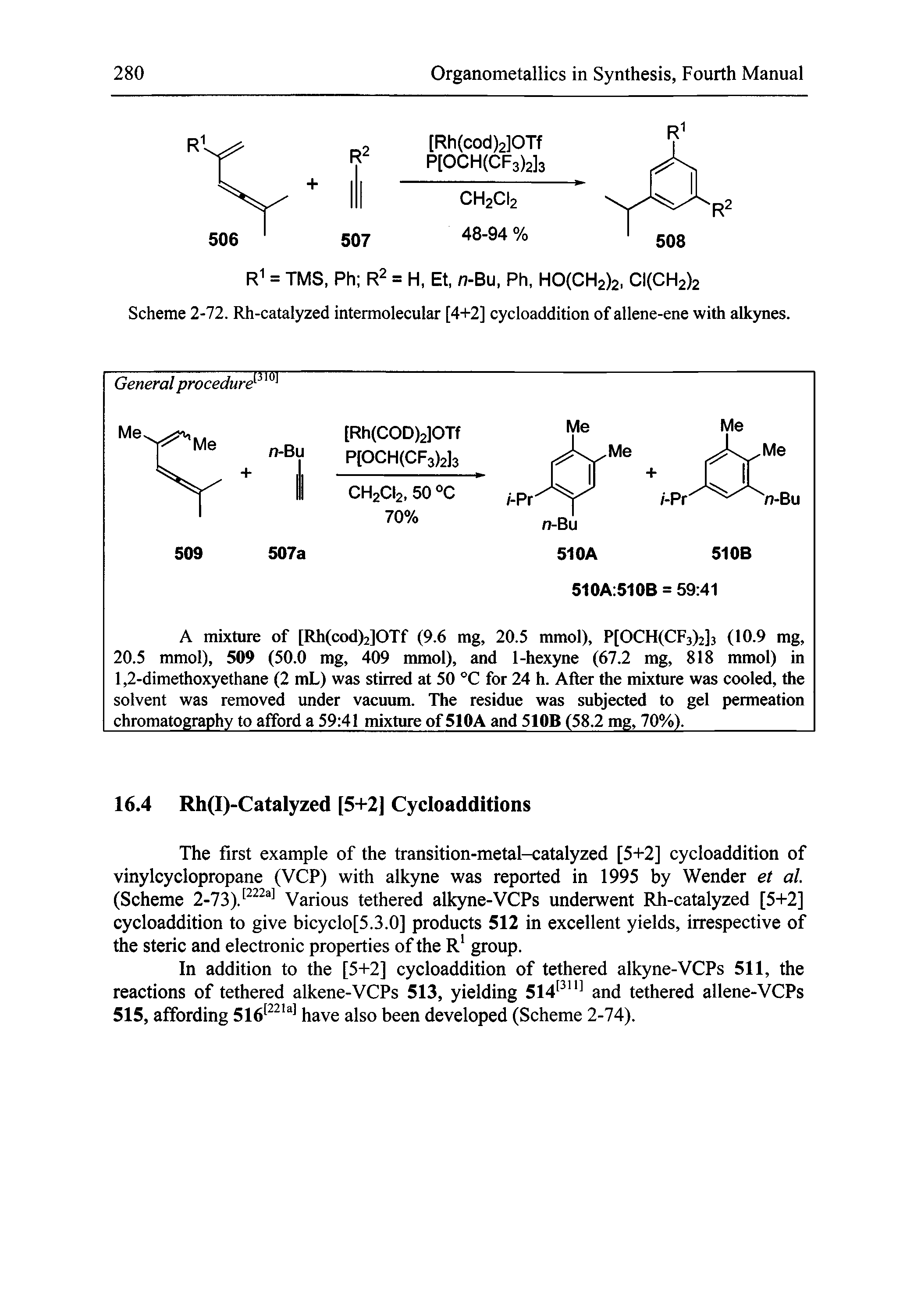 Scheme 2-72. Rh-catalyzed intermolecular [4-1-2] cycloaddition of allene-ene with alkynes.