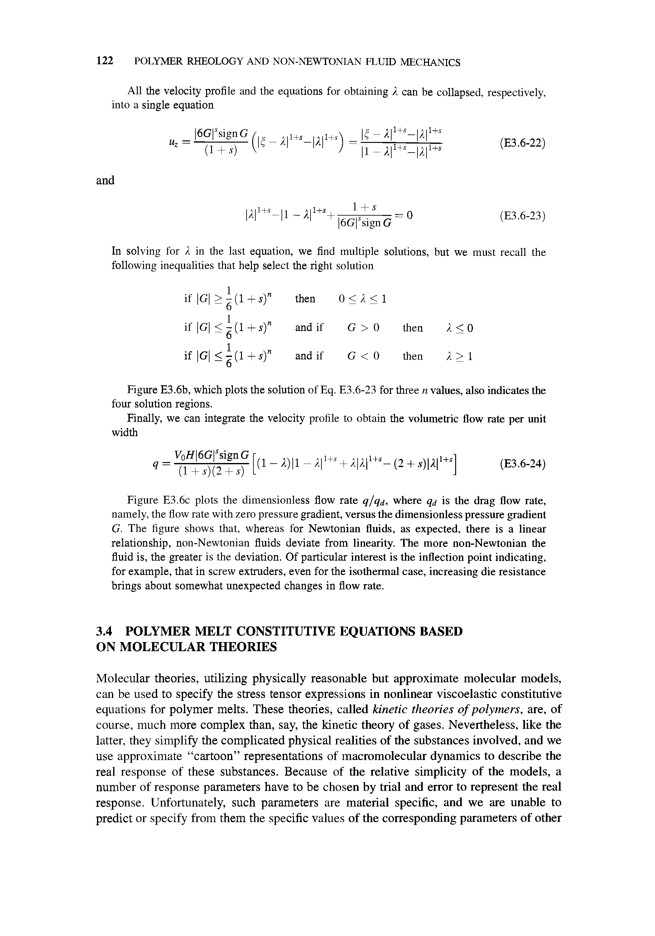 Figure E3.6b, which plots the solution of Eq. E3.6-23 for three n values, also indicates the four solution regions.