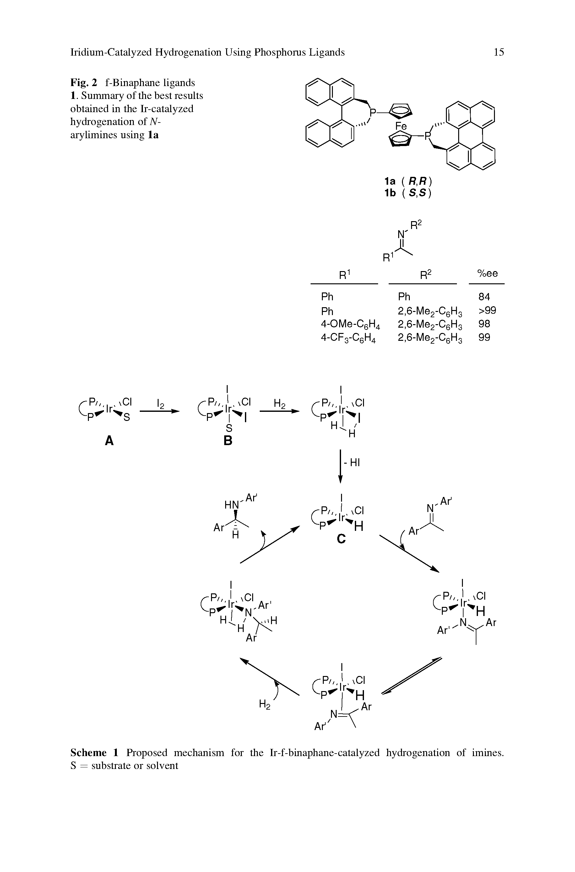 Scheme 1 Proposed mechanism for the Ir-f-binaphane-catalyzed hydrogenation of imines. S = substrate or solvent...