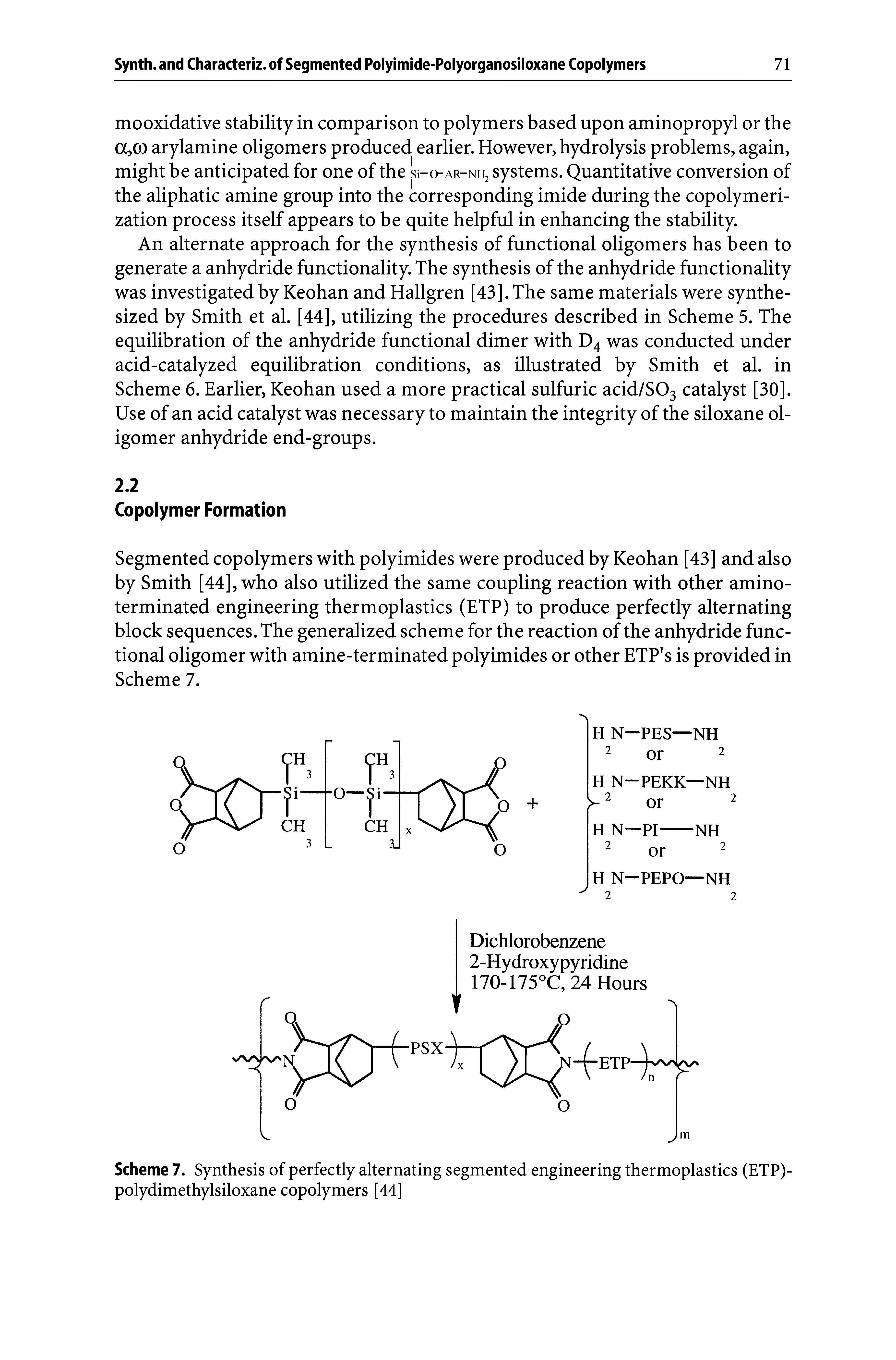 Scheme 7. Synthesis of perfectly alternating segmented engineering thermoplastics (ETP)-polydimethylsiloxane copolymers [44]...