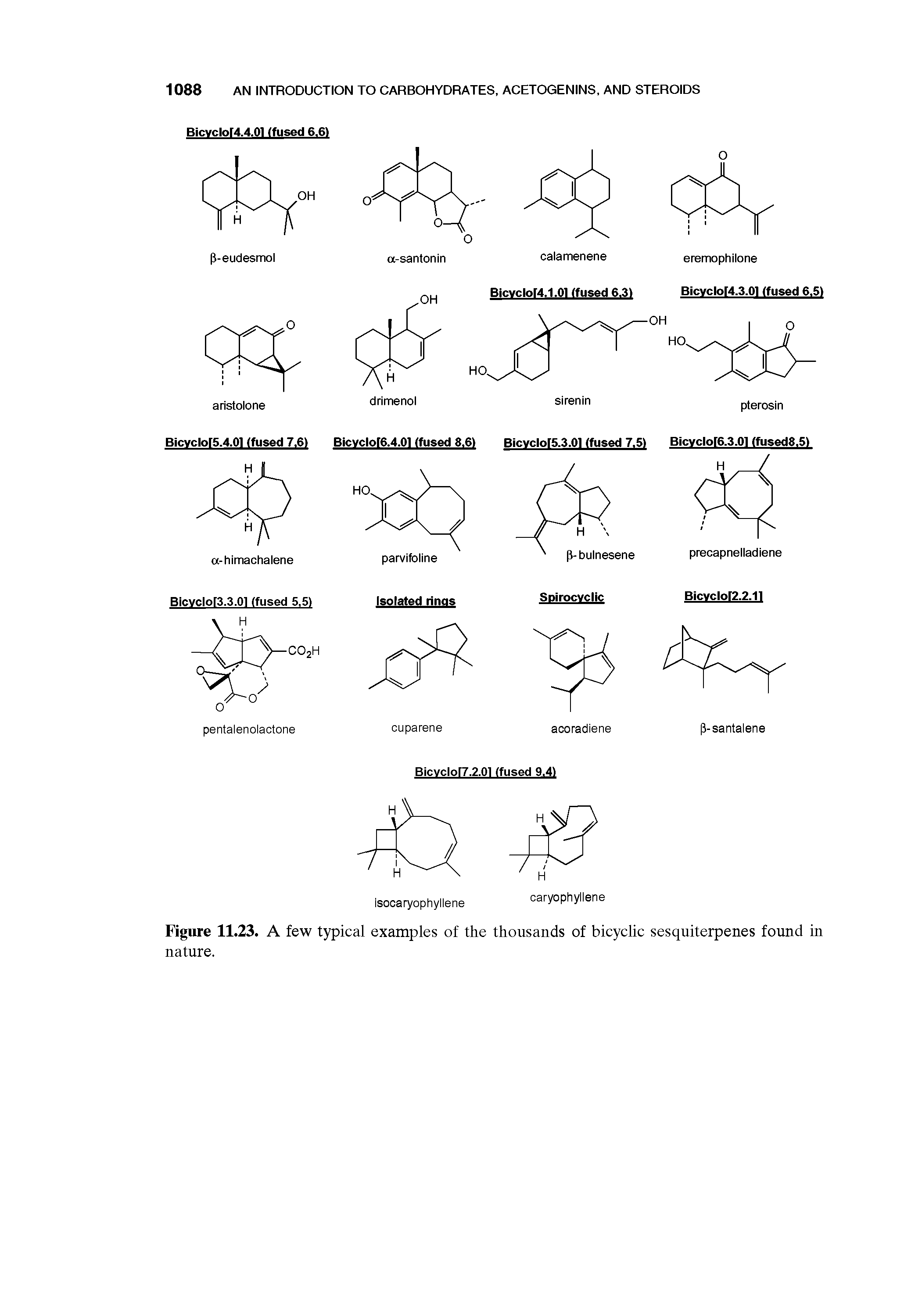 Figure 11.23. A few typical examples of the thousands of bicyclic sesquiterpenes found in nature.