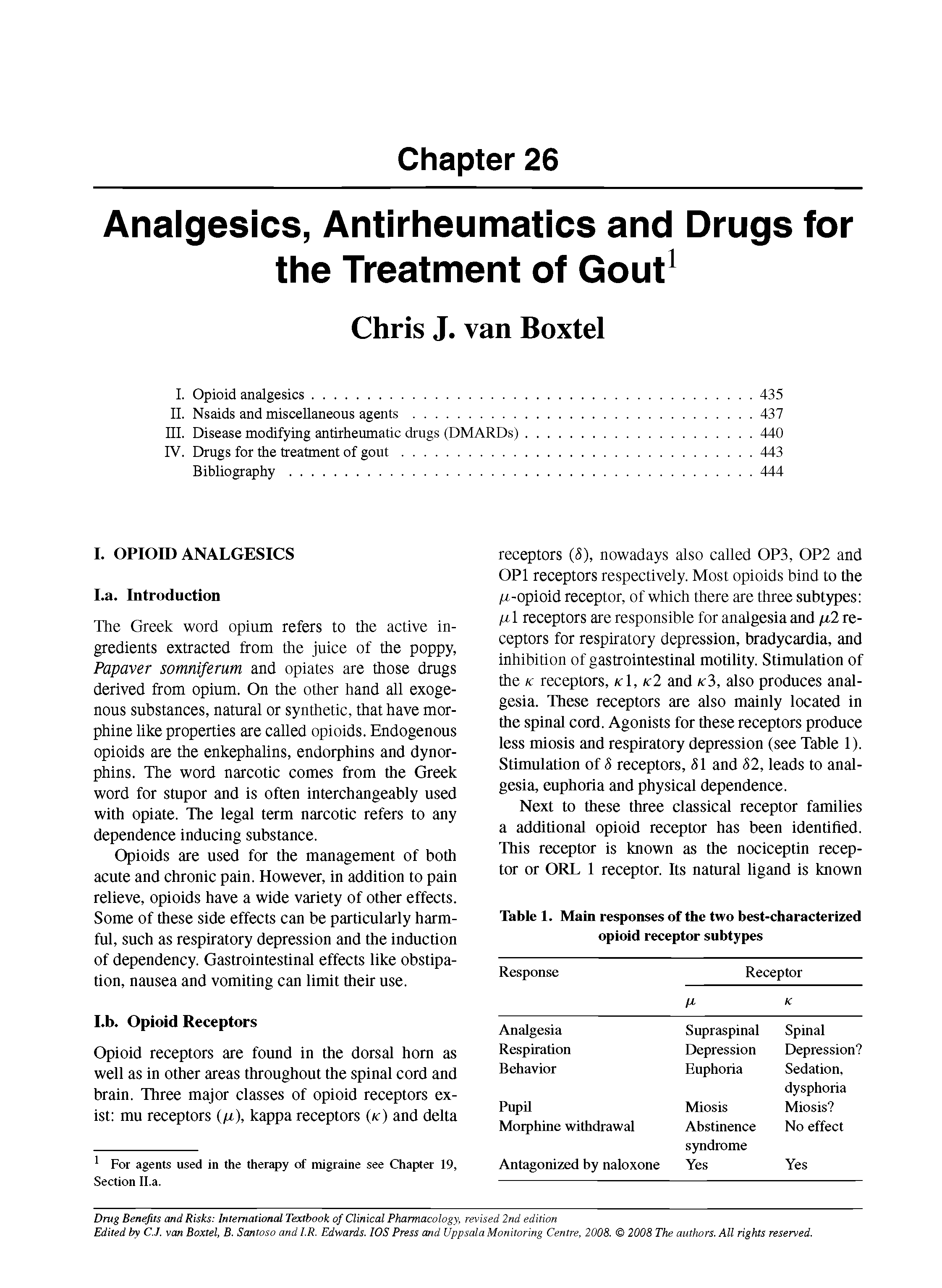 Table 1. Main responses of the two best-characterized opioid receptor subtypes...