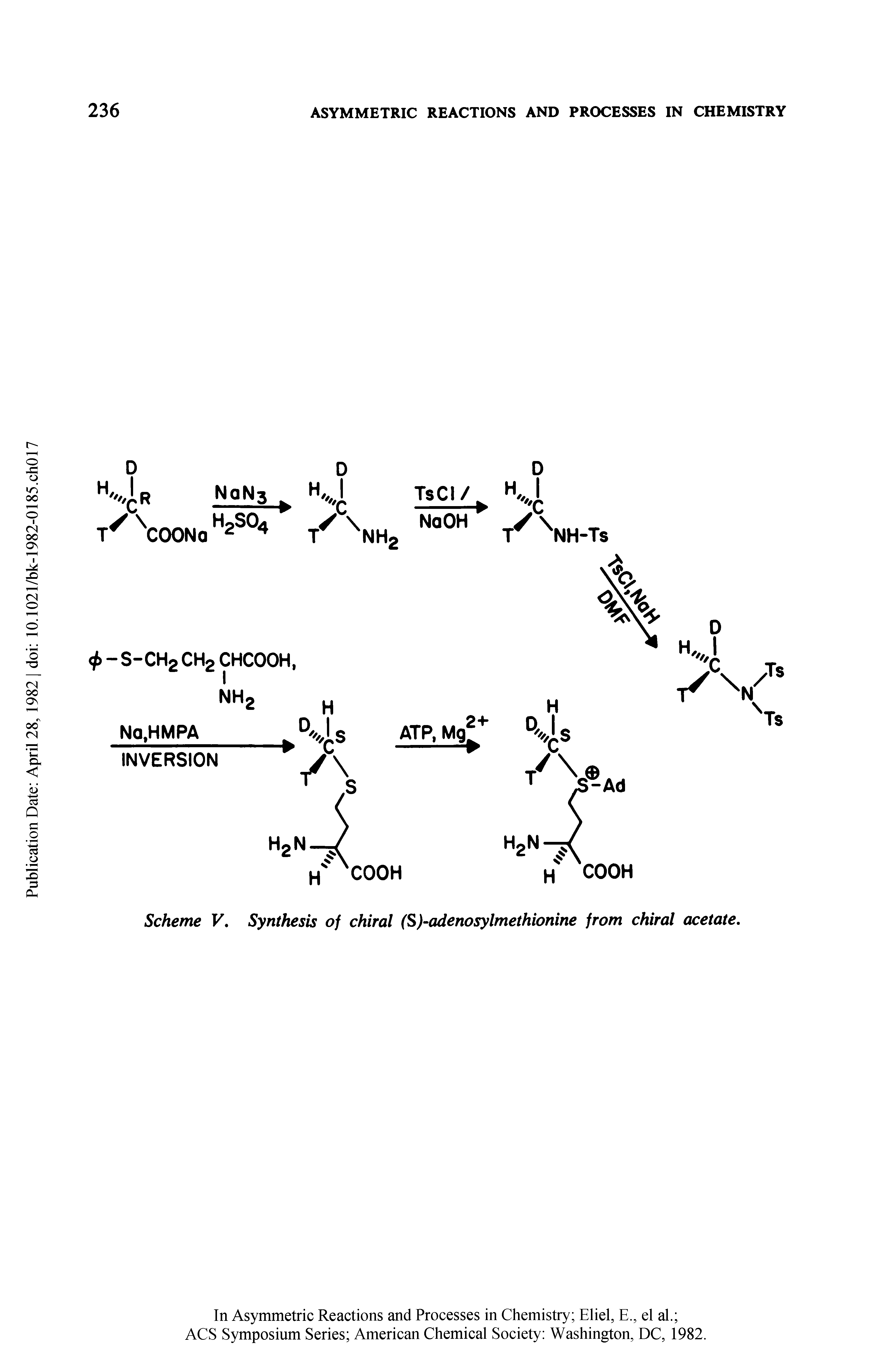 Scheme V, Synthesis of chiral (S)-adenosylmethionine from chiral acetate.